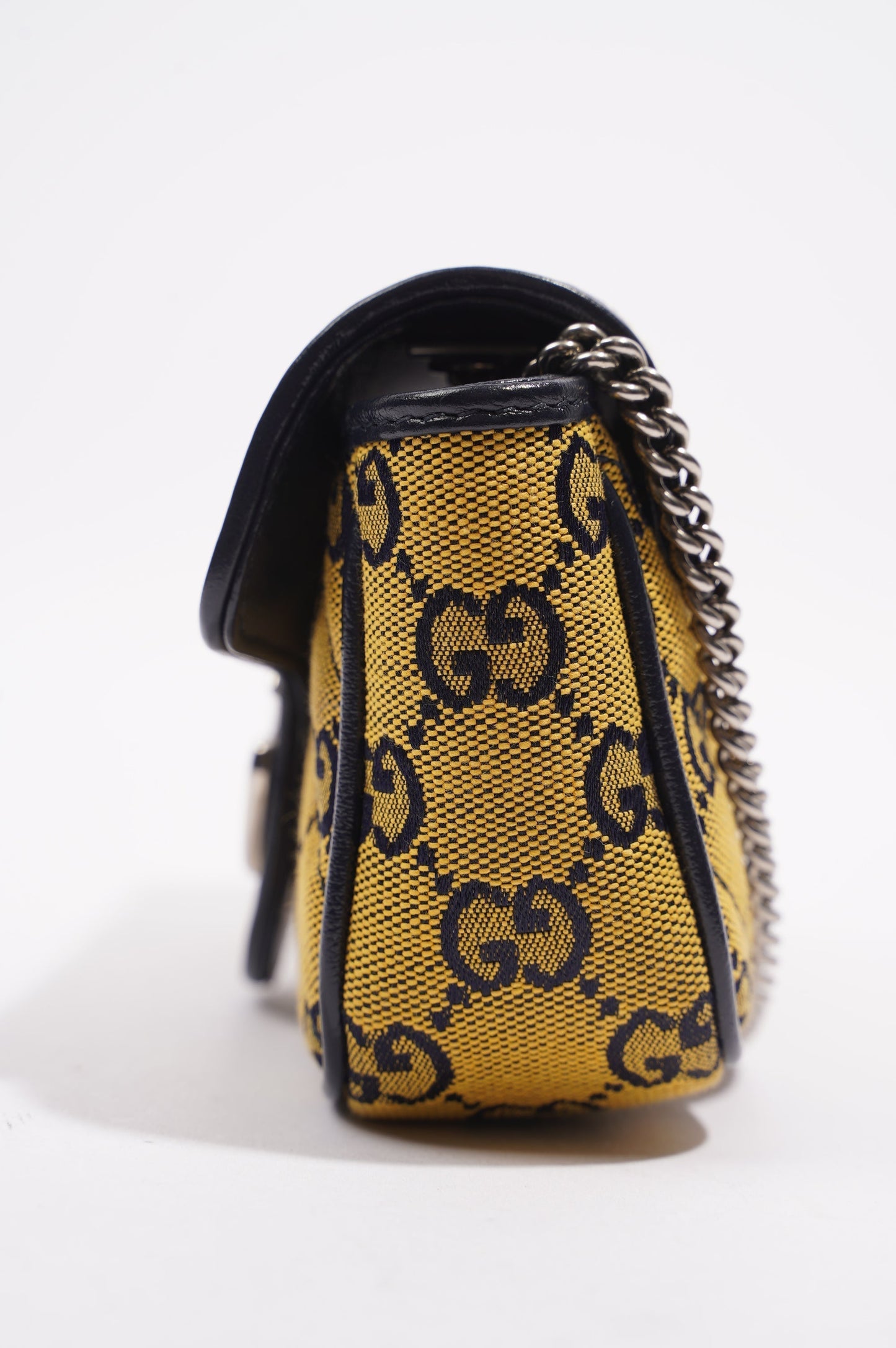 Gucci GG Marmont Flap Bag Yellow / Navy Canvas Super Mini