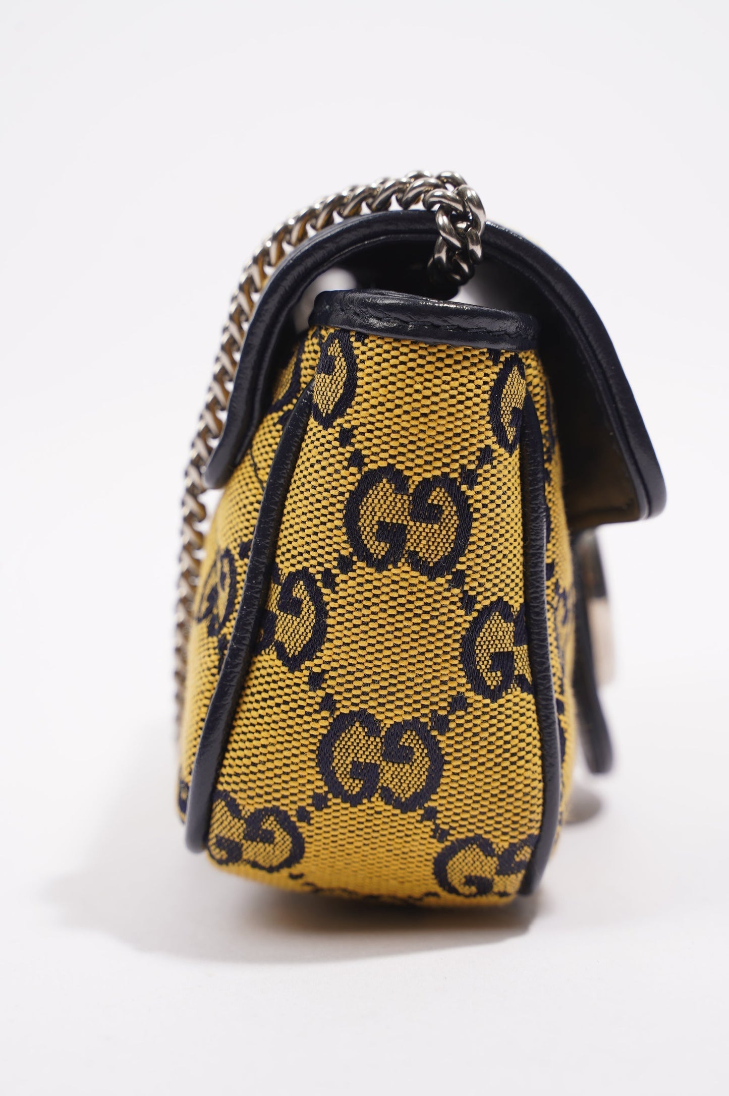 Gucci GG Marmont Flap Bag Yellow / Navy Canvas Super Mini