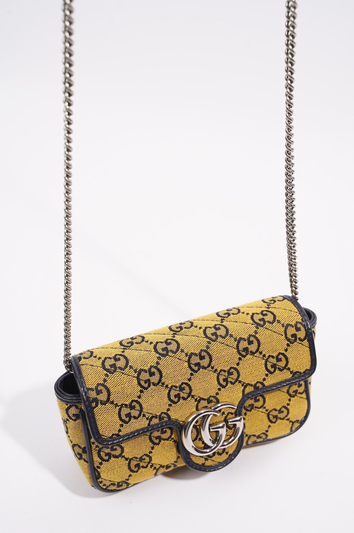 Gucci GG Marmont Flap Bag Yellow / Navy Canvas Super Mini