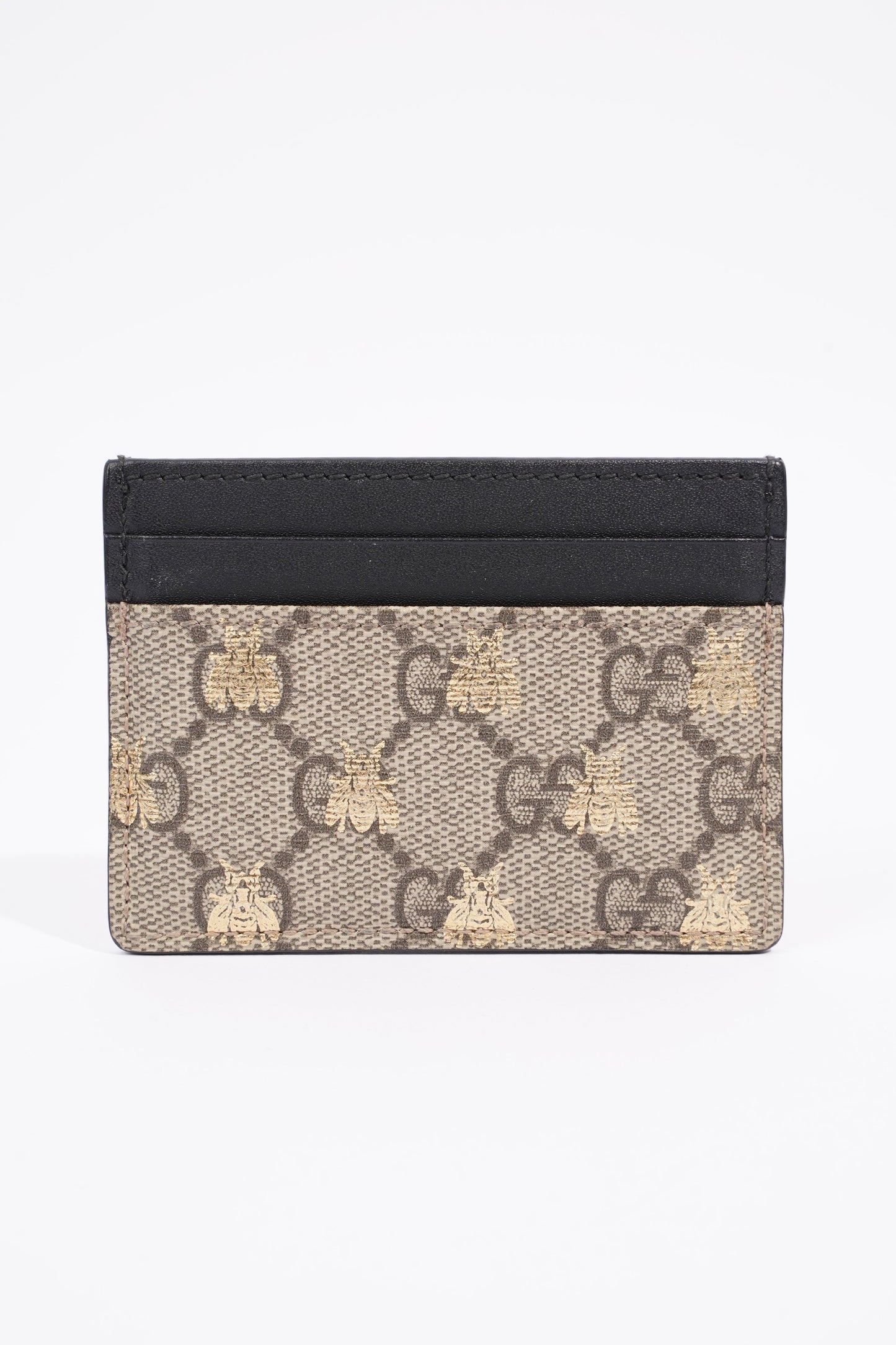 Gucci GG Supreme Bee Card Case Beige / Gold / Black Canvas