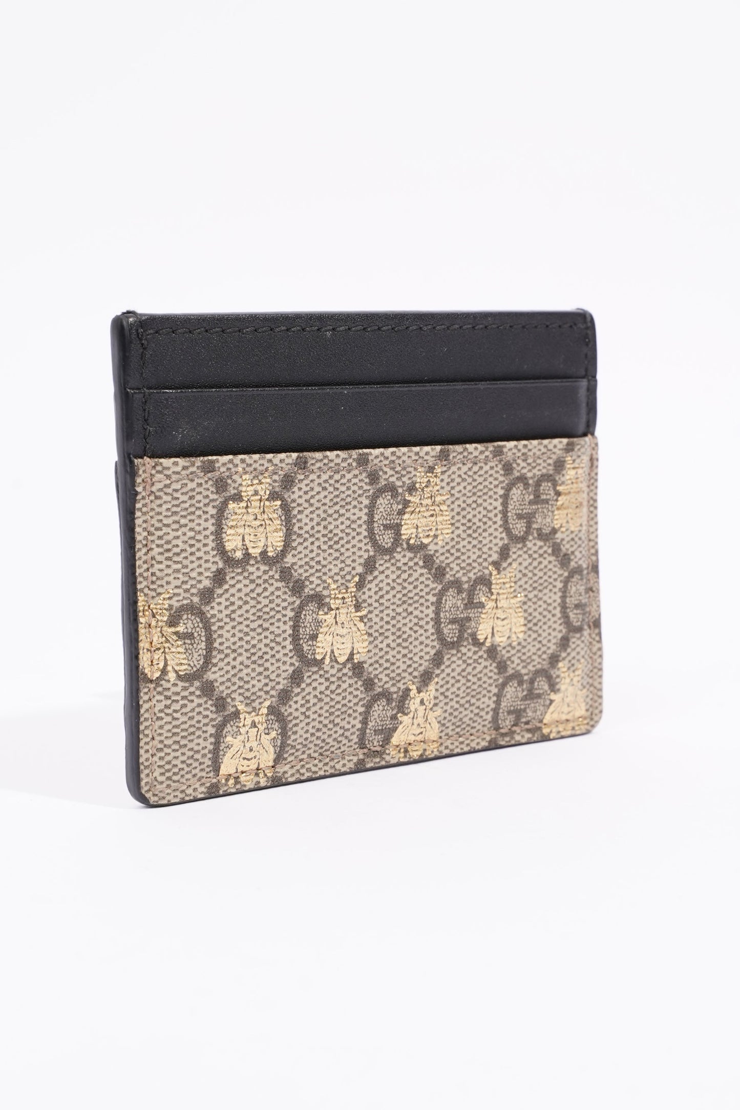 Gucci GG Supreme Bee Card Case Beige / Gold / Black Canvas