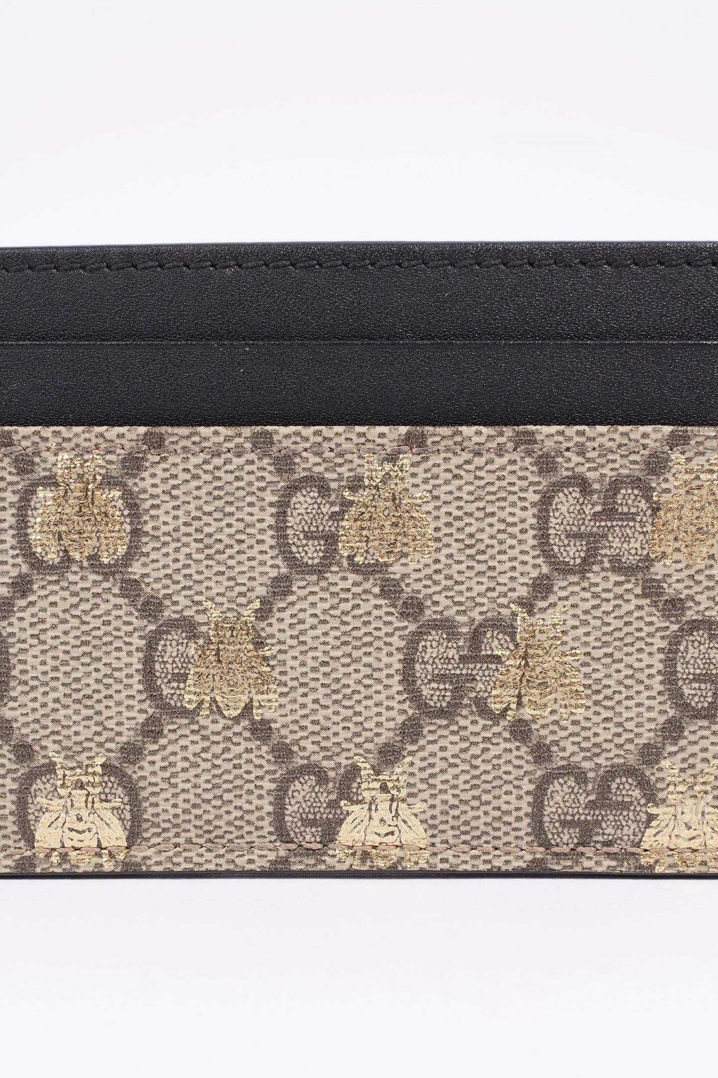 Gucci GG Supreme Bee Card Case Beige / Gold / Black Canvas