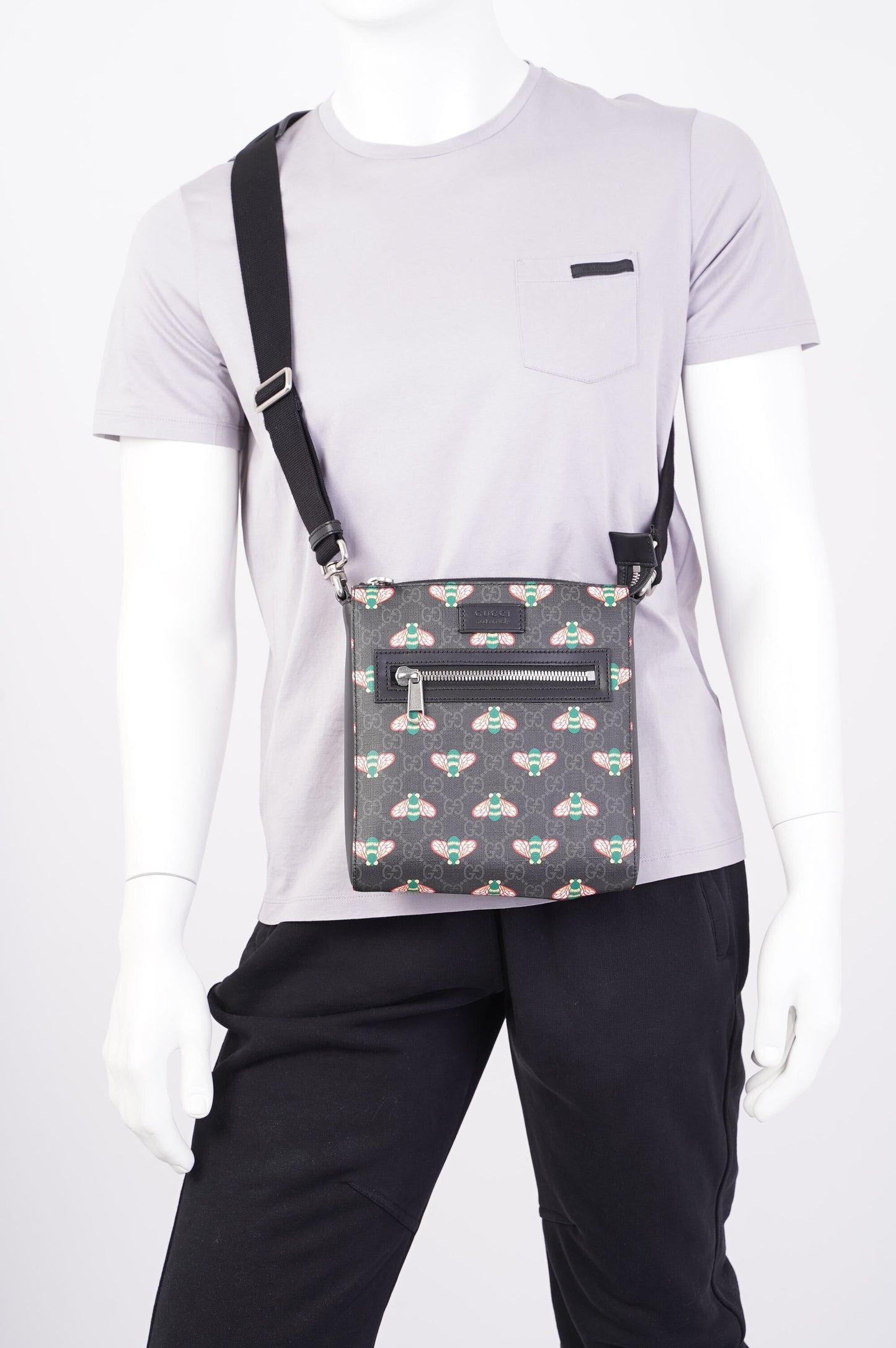 Gucci Bestiary Messenger Bag Black / Red / Blue Canvas OS