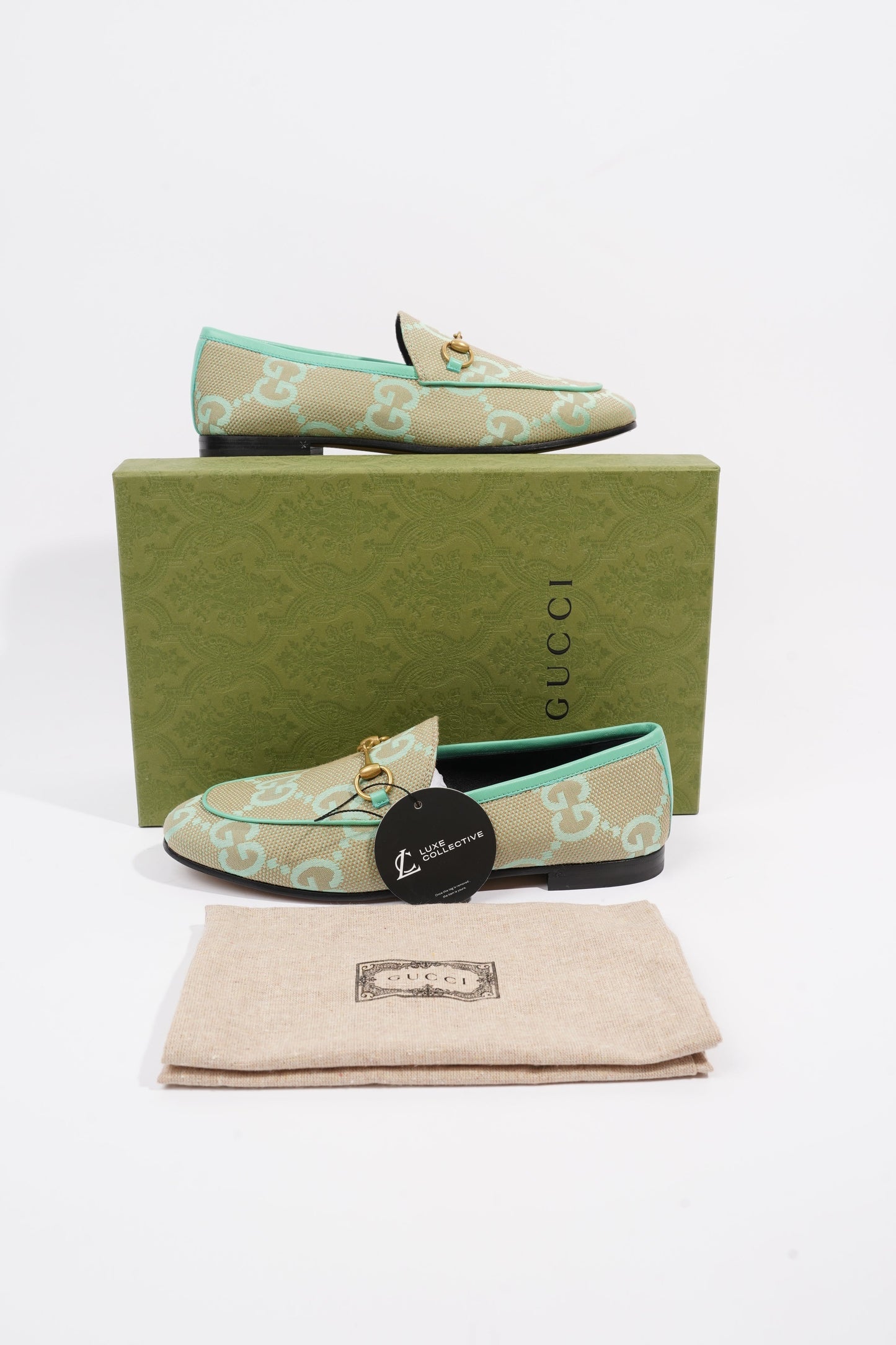 Gucci Jumbo GG Jordaan Green / Beige Canvas EU 38 UK 5