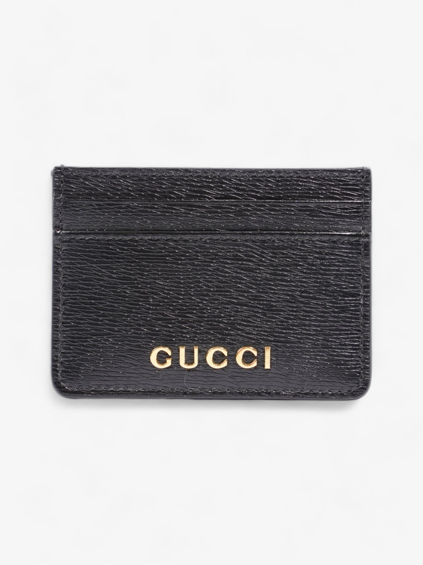 Gucci Logo Card Holder Black / Gold Leather
