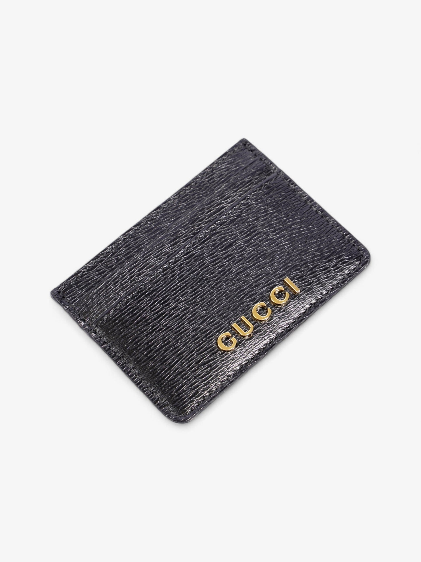 Gucci Logo Card Holder Black / Gold Leather