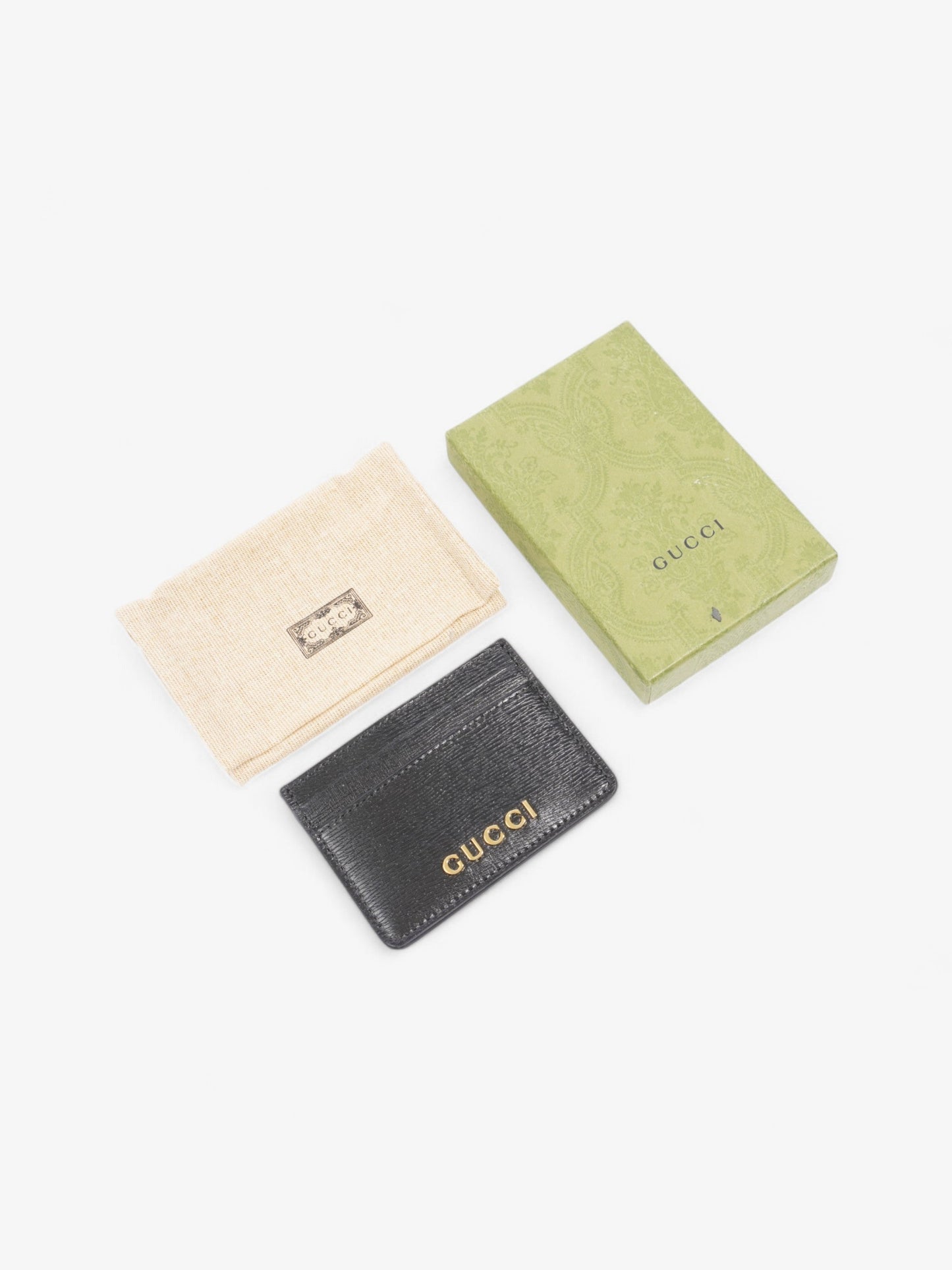 Gucci Logo Card Holder Black / Gold Leather