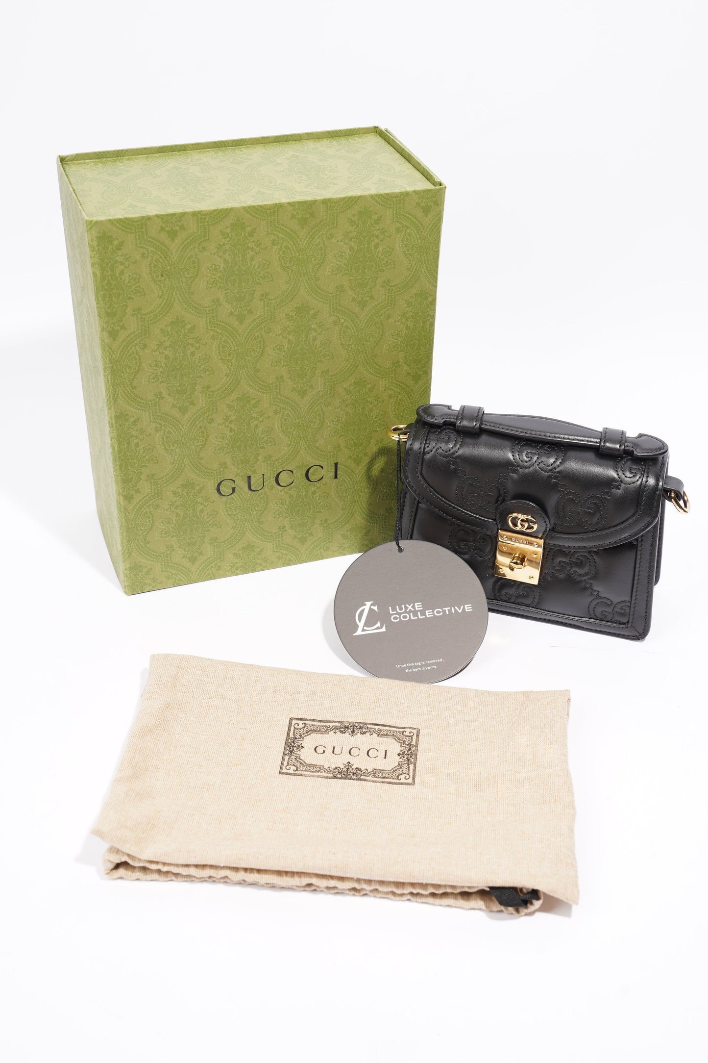 Gucci GG Matelasse Top Handle Black Matelasse Leather Small