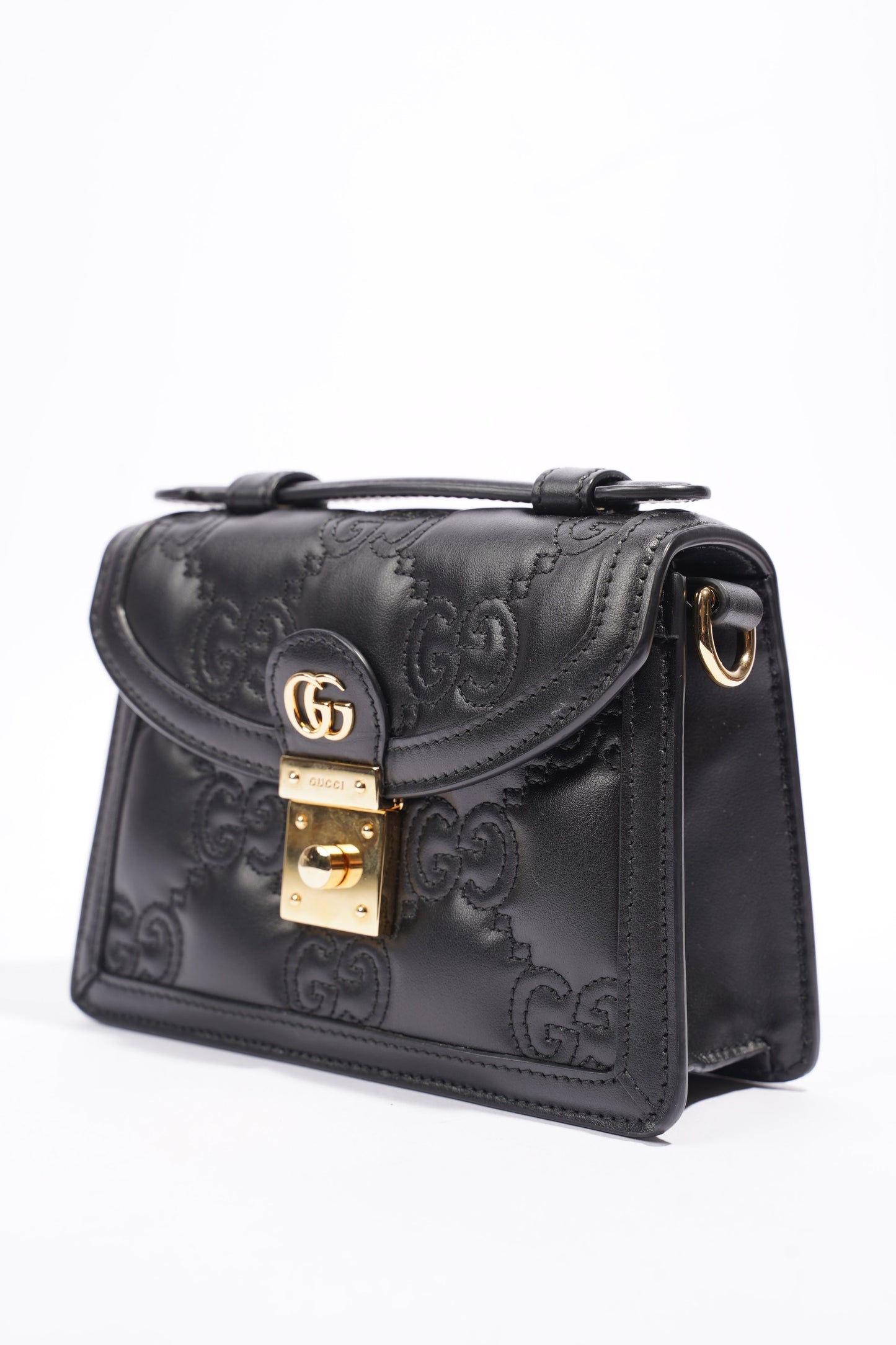 Gucci GG Matelasse Top Handle Black Matelasse Leather Small