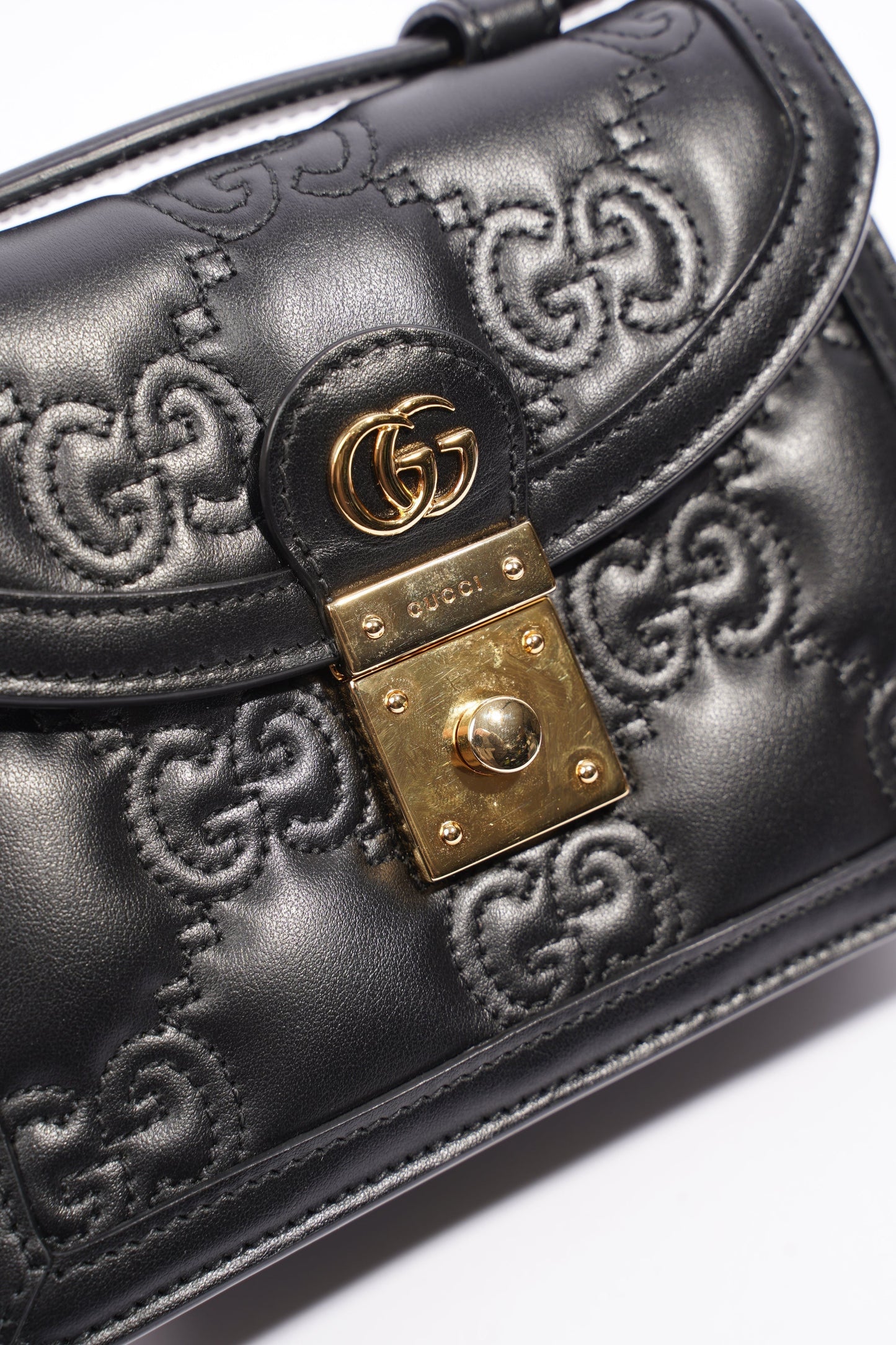 Gucci GG Matelasse Top Handle Black Matelasse Leather Small