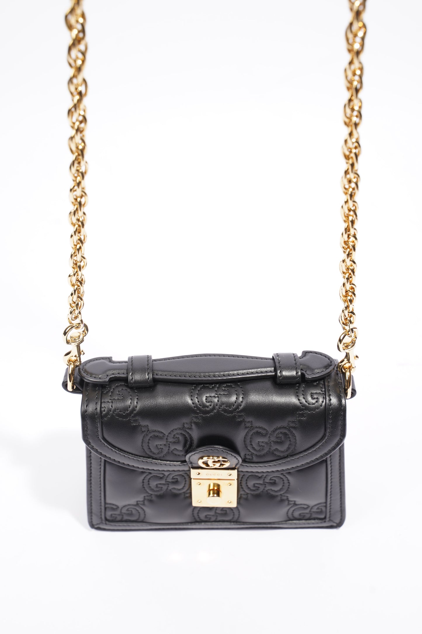 Gucci GG Matelasse Top Handle Black Matelasse Leather Small