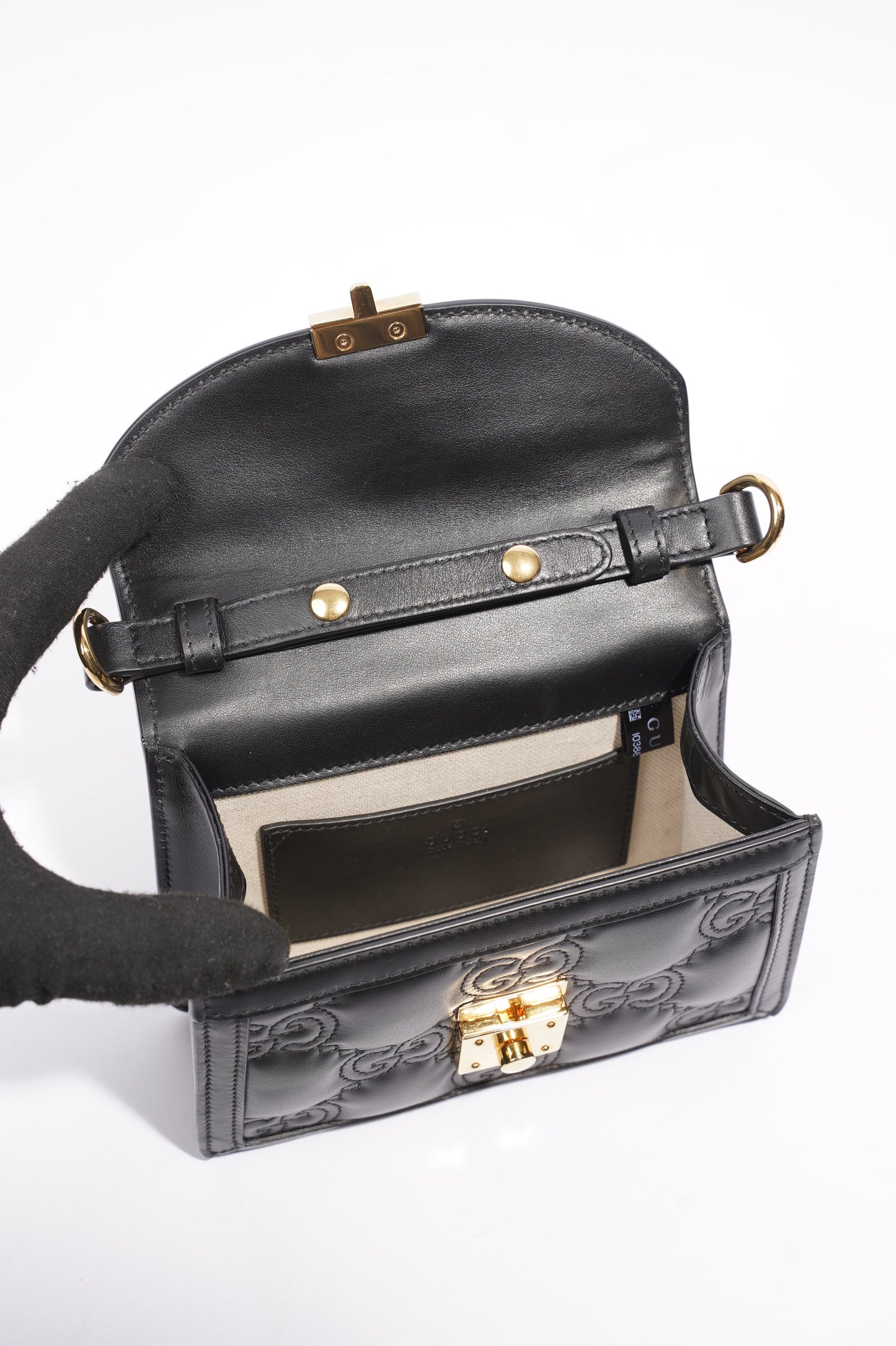 Gucci GG Matelasse Top Handle Black Matelasse Leather Small