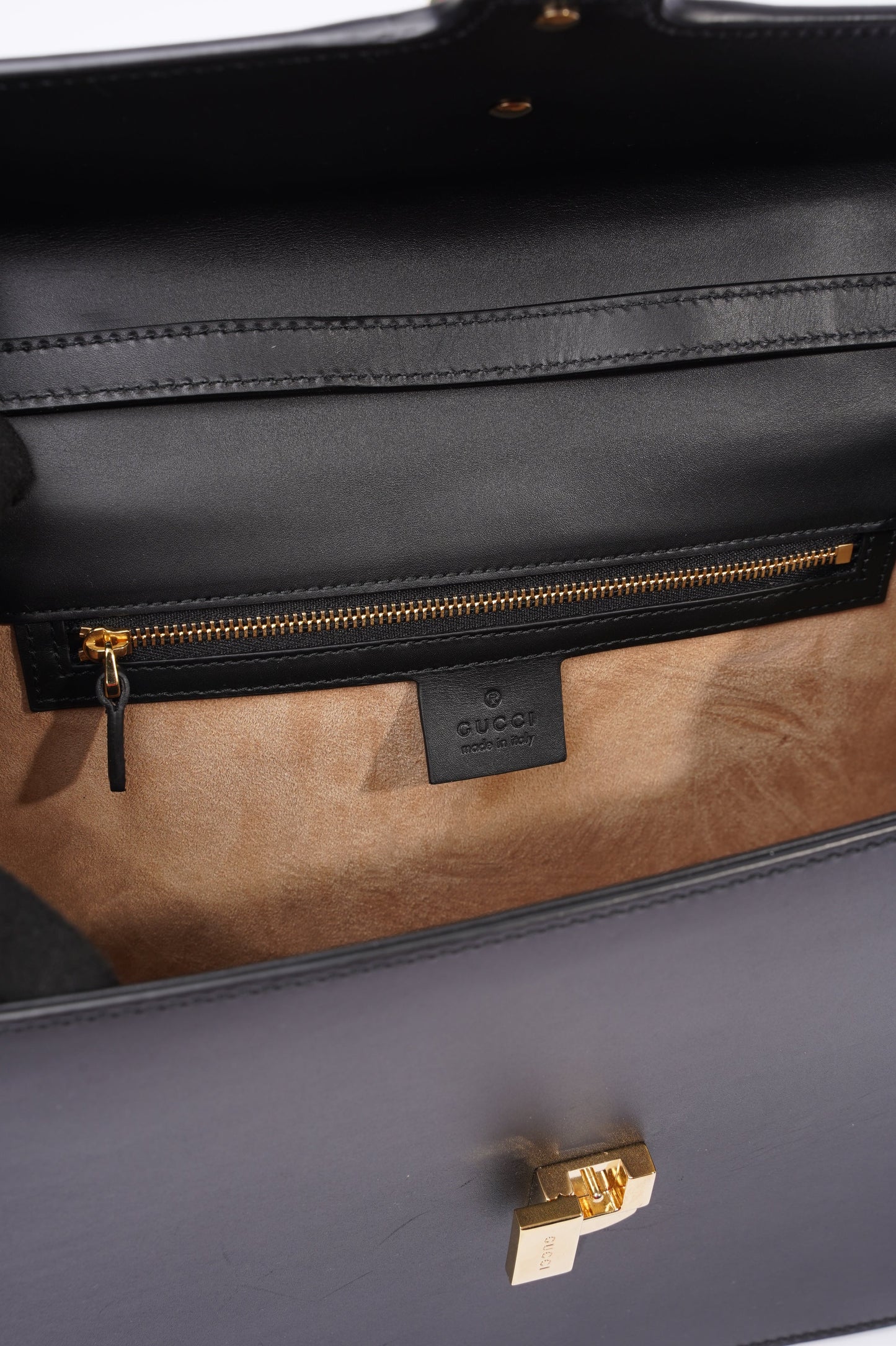 Gucci Sylvie Satchel Black / Gucci Stripe Calfskin Leather Medium