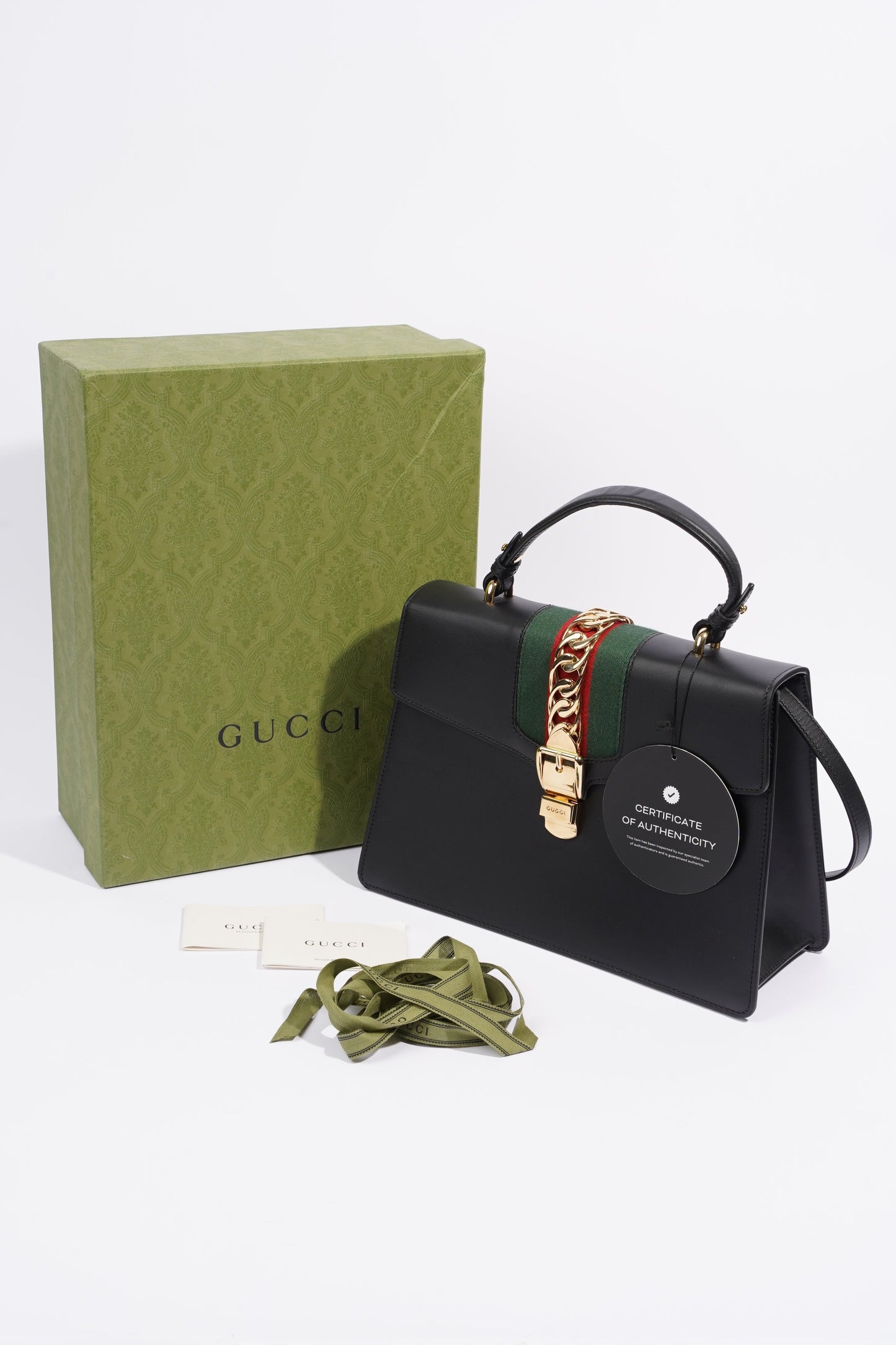 Gucci Sylvie Satchel Black / Gucci Stripe Calfskin Leather Medium