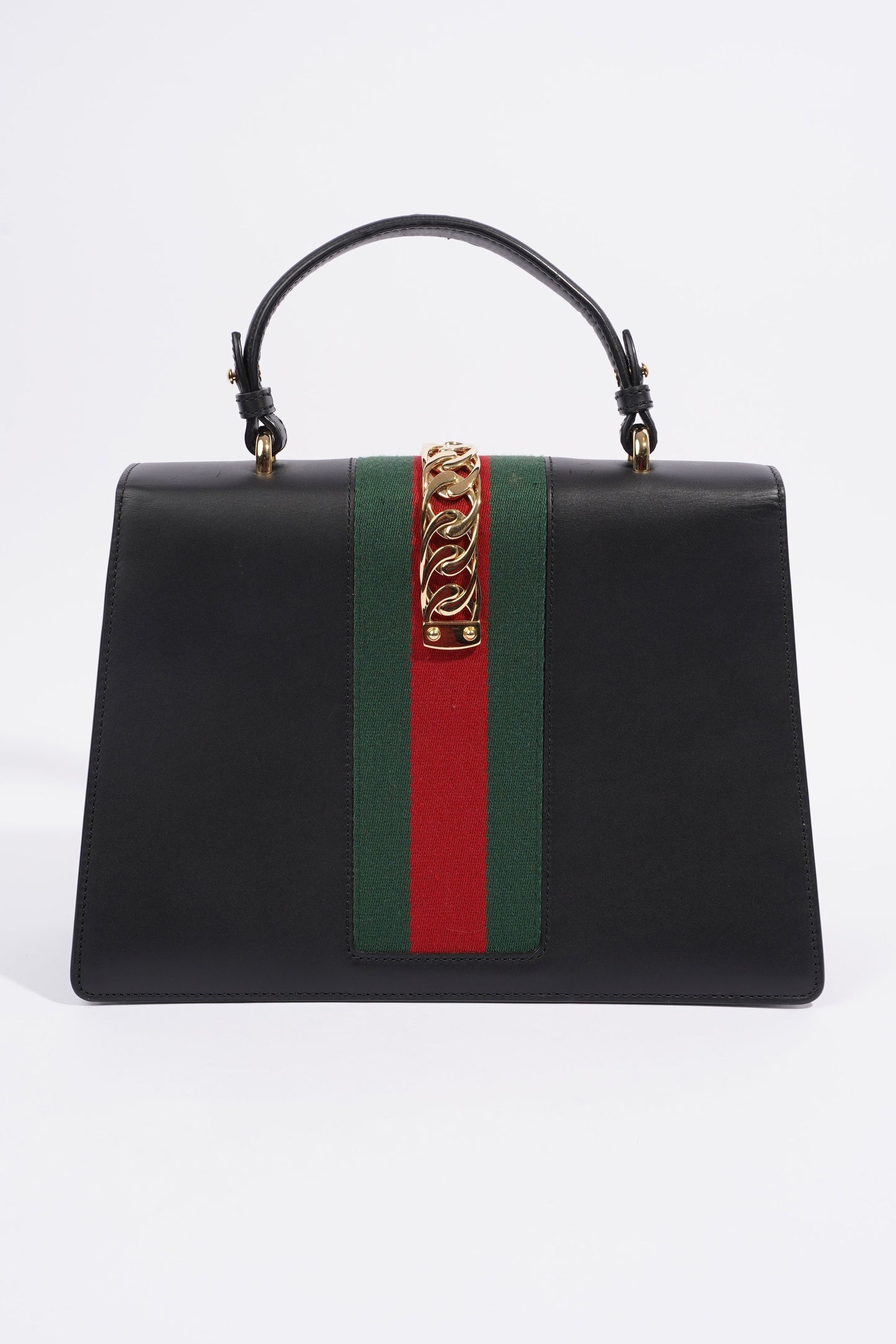 Gucci Sylvie Satchel Black / Gucci Stripe Calfskin Leather Medium
