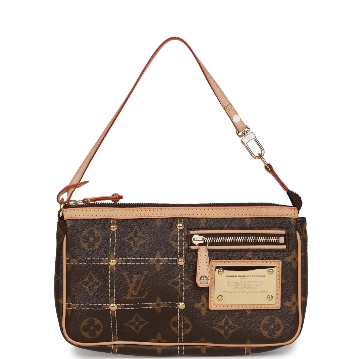 Louis Vuitton Brown Monogram Riveting Pochette Gold Hardware