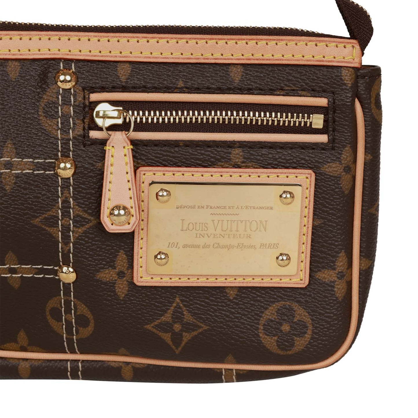 Louis Vuitton Brown Monogram Riveting Pochette Gold Hardware