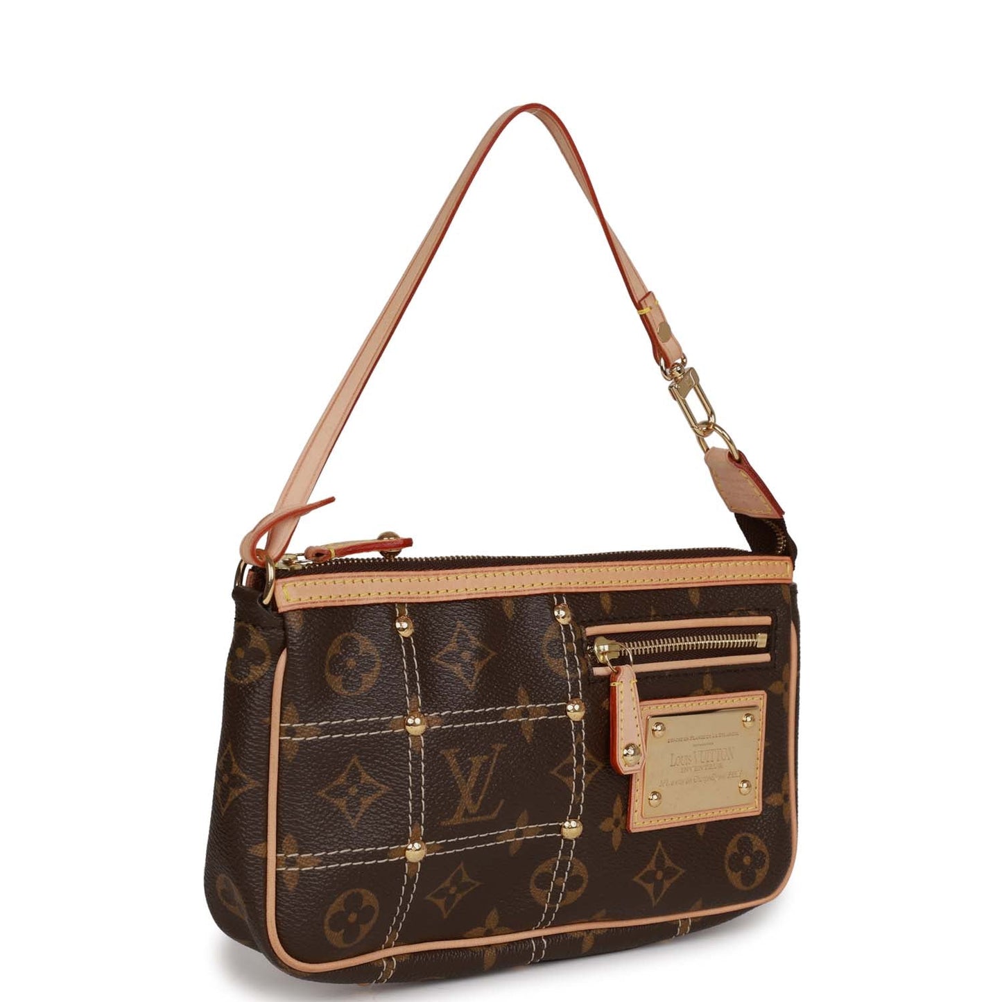 Louis Vuitton Brown Monogram Riveting Pochette Gold Hardware