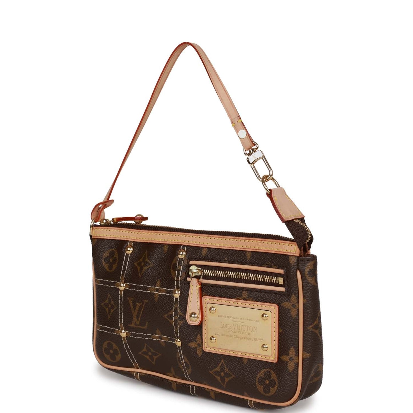 Louis Vuitton Brown Monogram Riveting Pochette Gold Hardware