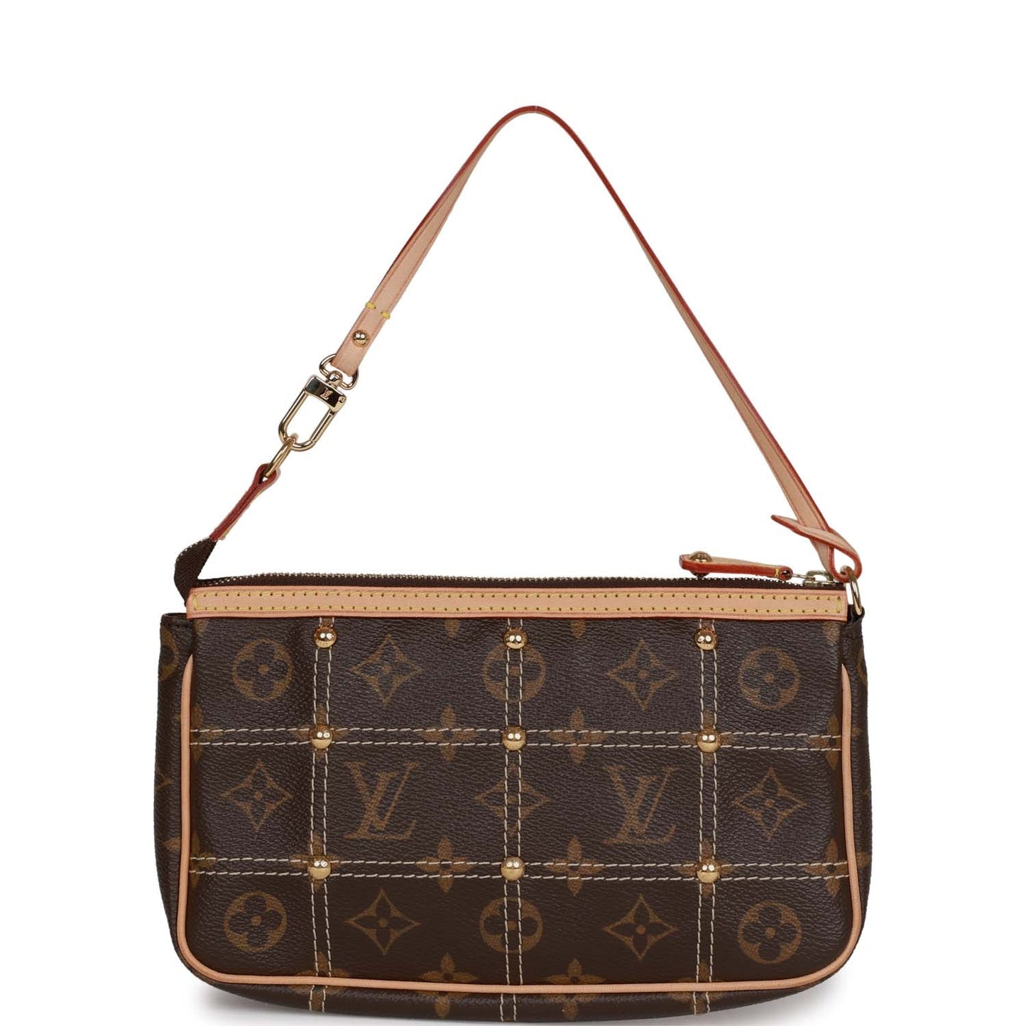 Louis Vuitton Brown Monogram Riveting Pochette Gold Hardware