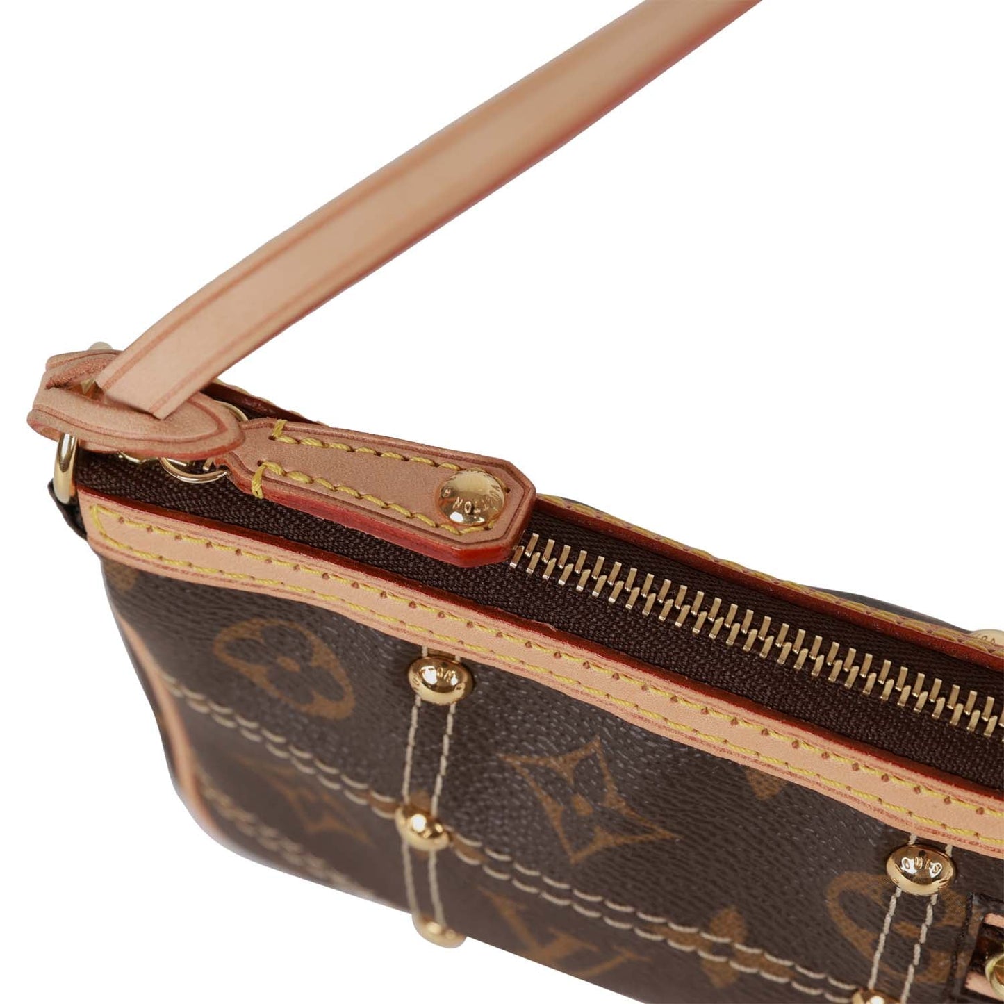 Louis Vuitton Brown Monogram Riveting Pochette Gold Hardware