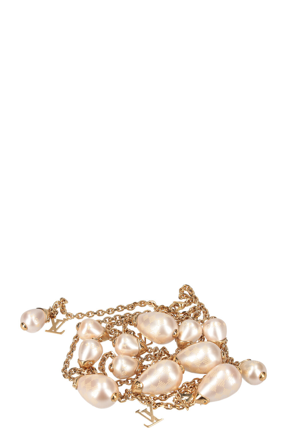 LOUIS VUITTON Damier Pearl Necklace Gold