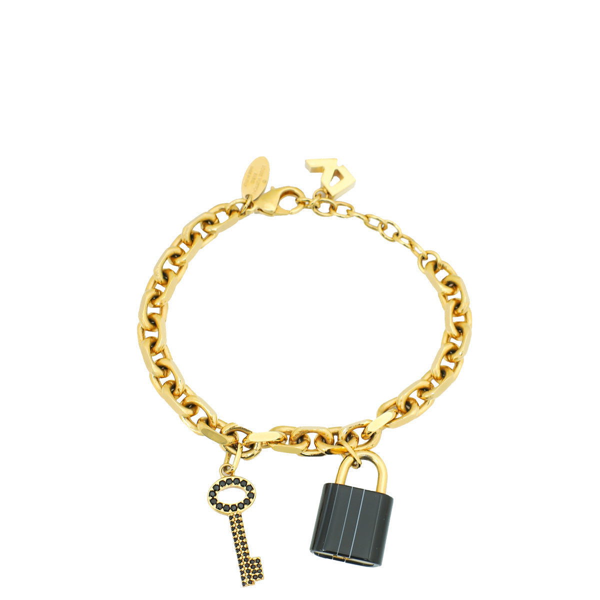 Louis Vuitton Black Crystal Key Padlock Chain Bracelet