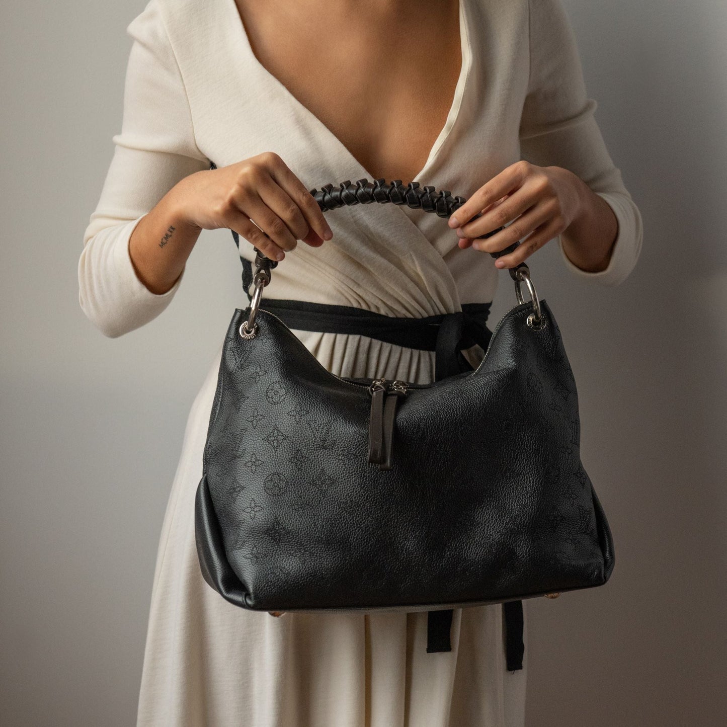 Louis Vuitton Black Mahina Beaubourg Hobo MM