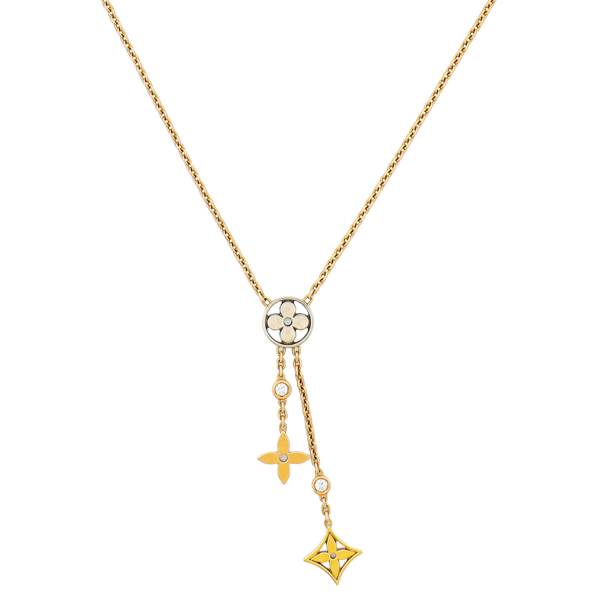 Louis Vuitton 18K Tricolor Gold Diamond Idylle Blossom Y Pendant Necklace
