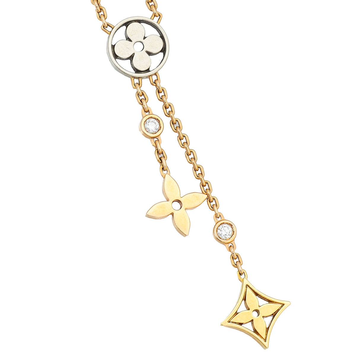 Louis Vuitton 18K Tricolor Gold Diamond Idylle Blossom Y Pendant Necklace