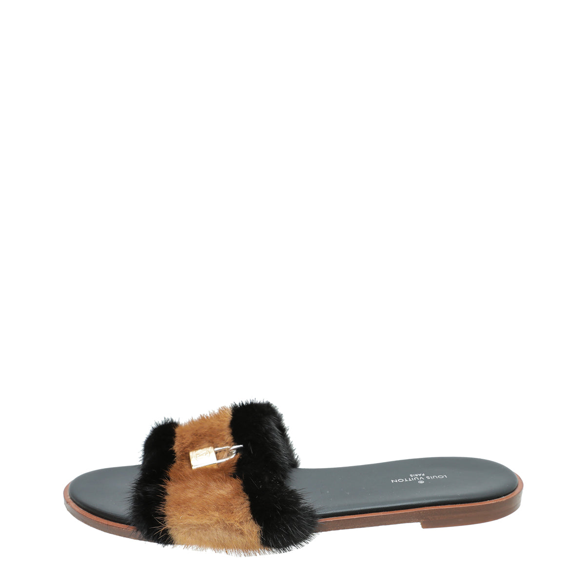 Louis Vuitton Bicolor Lock It Mink Fur Flat Sandal 40