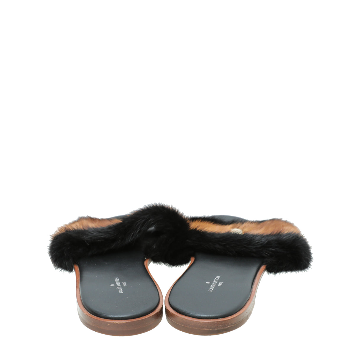Louis Vuitton Bicolor Lock It Mink Fur Flat Sandal 40