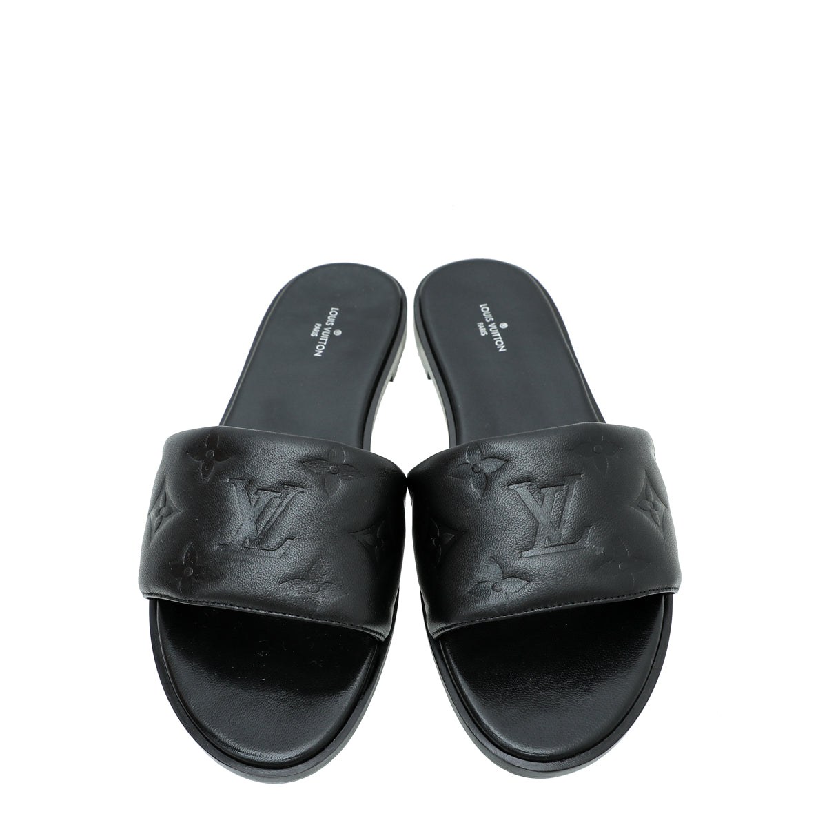 Louis Vuitton Black Monogram Embossed Revival Flat Mules 38