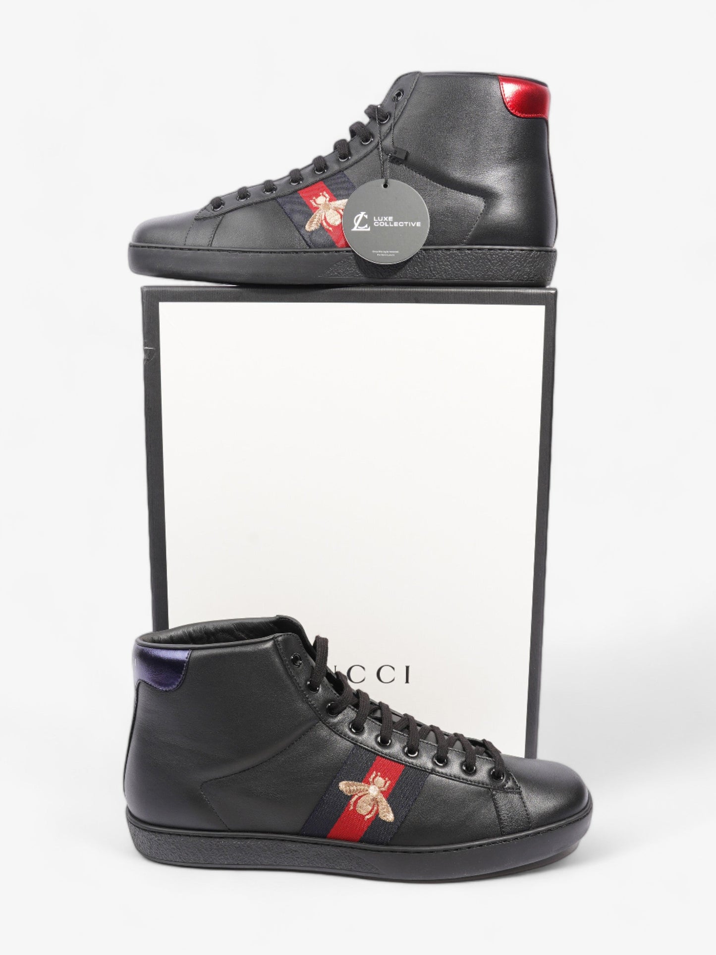 Gucci Bee Ace High-Top Black / Gold Leather EU 45 UK 11