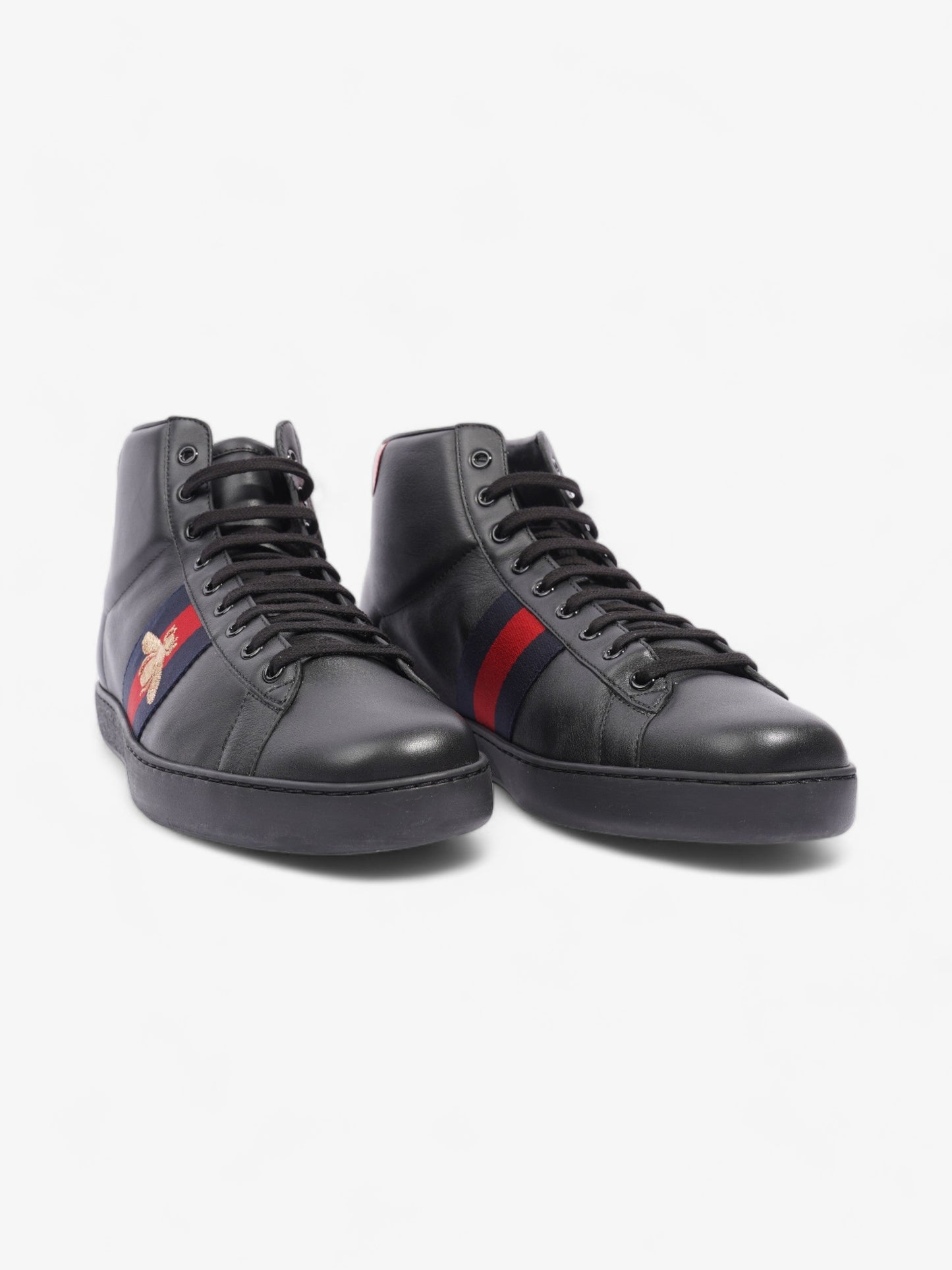 Gucci Bee Ace High-Top Black / Gold Leather EU 45 UK 11