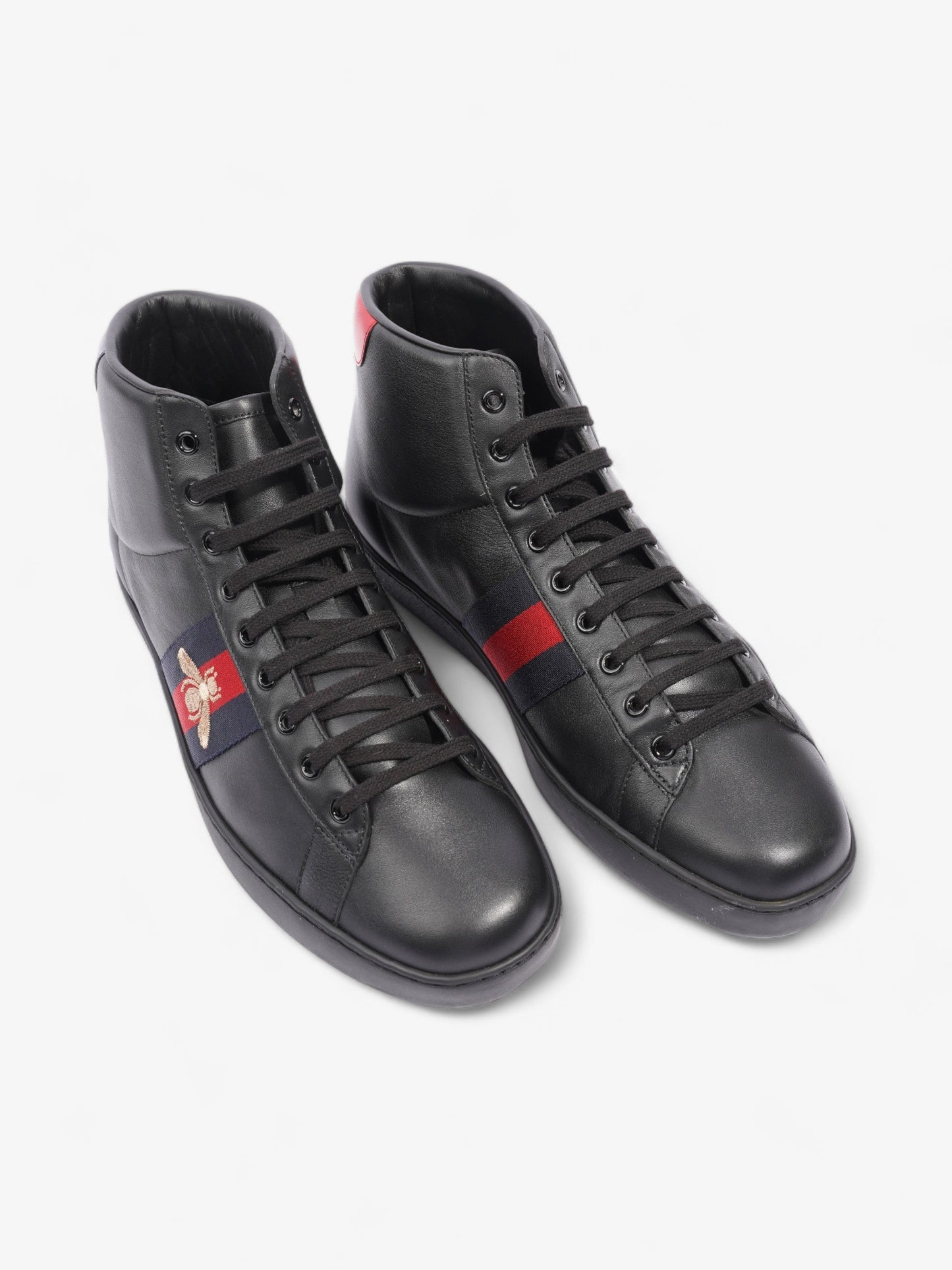 Gucci Bee Ace High-Top Black / Gold Leather EU 45 UK 11
