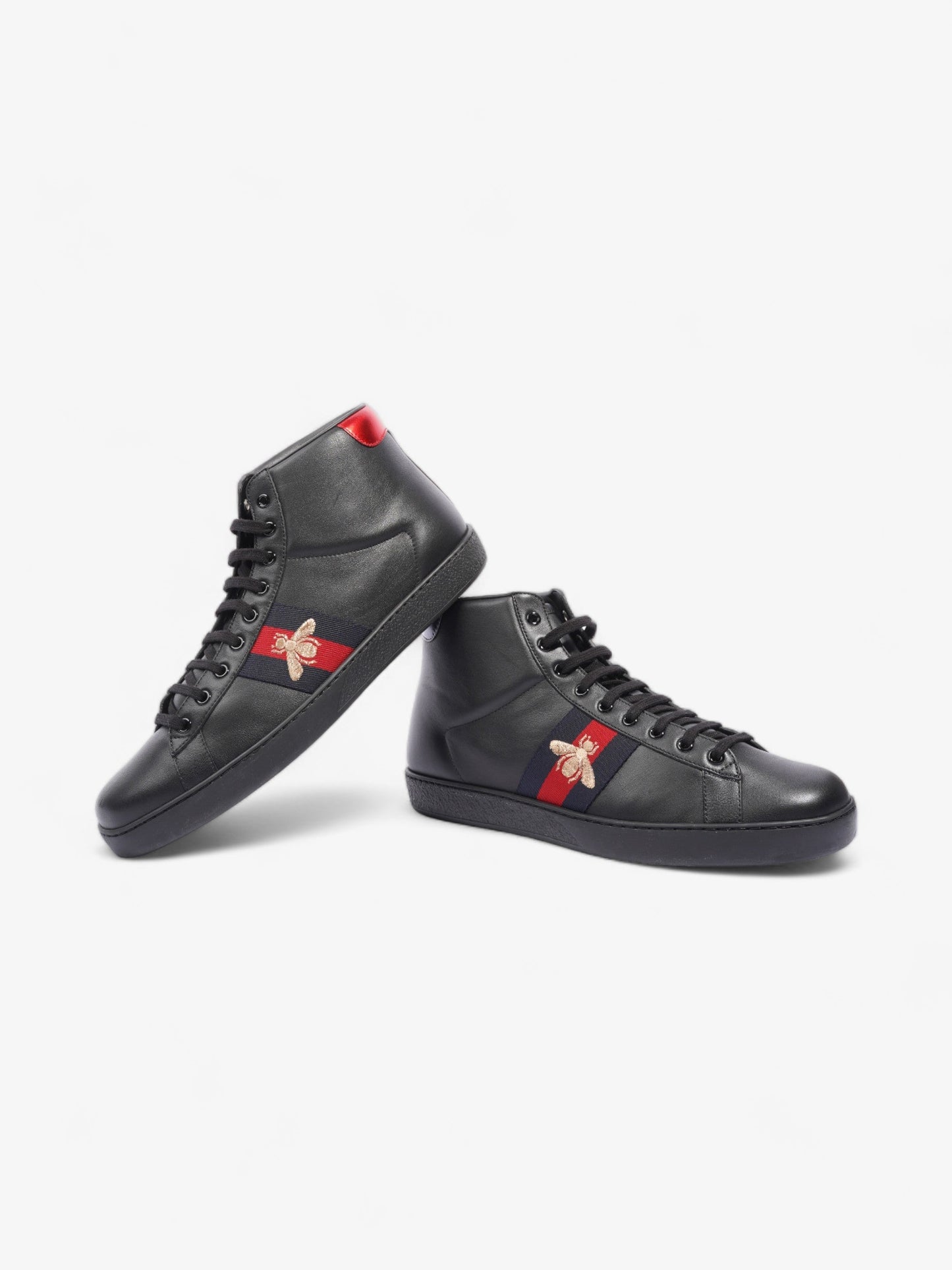 Gucci Bee Ace High-Top Black / Gold Leather EU 45 UK 11