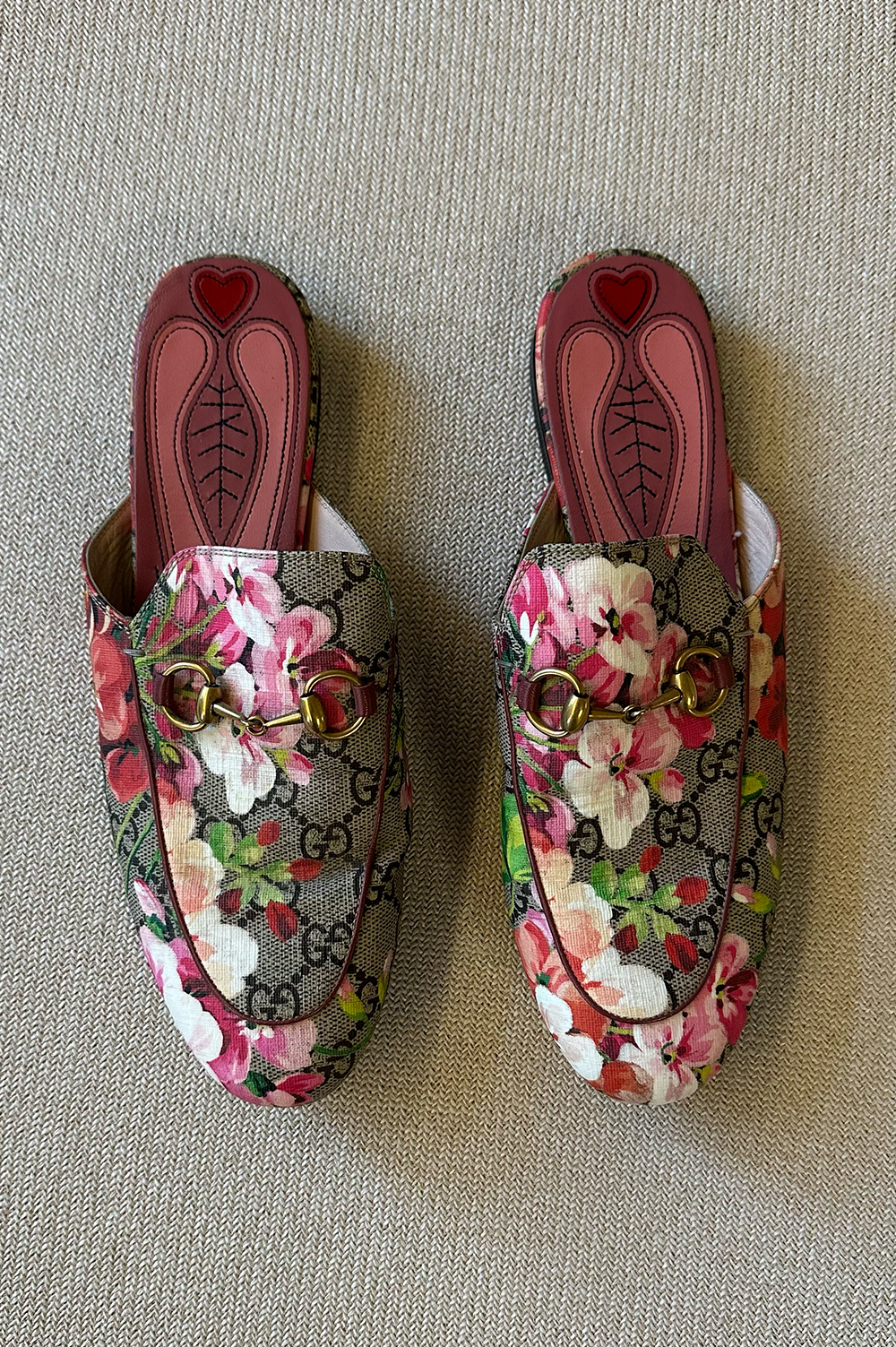GUCCI Princetown Loafers Flowers Red