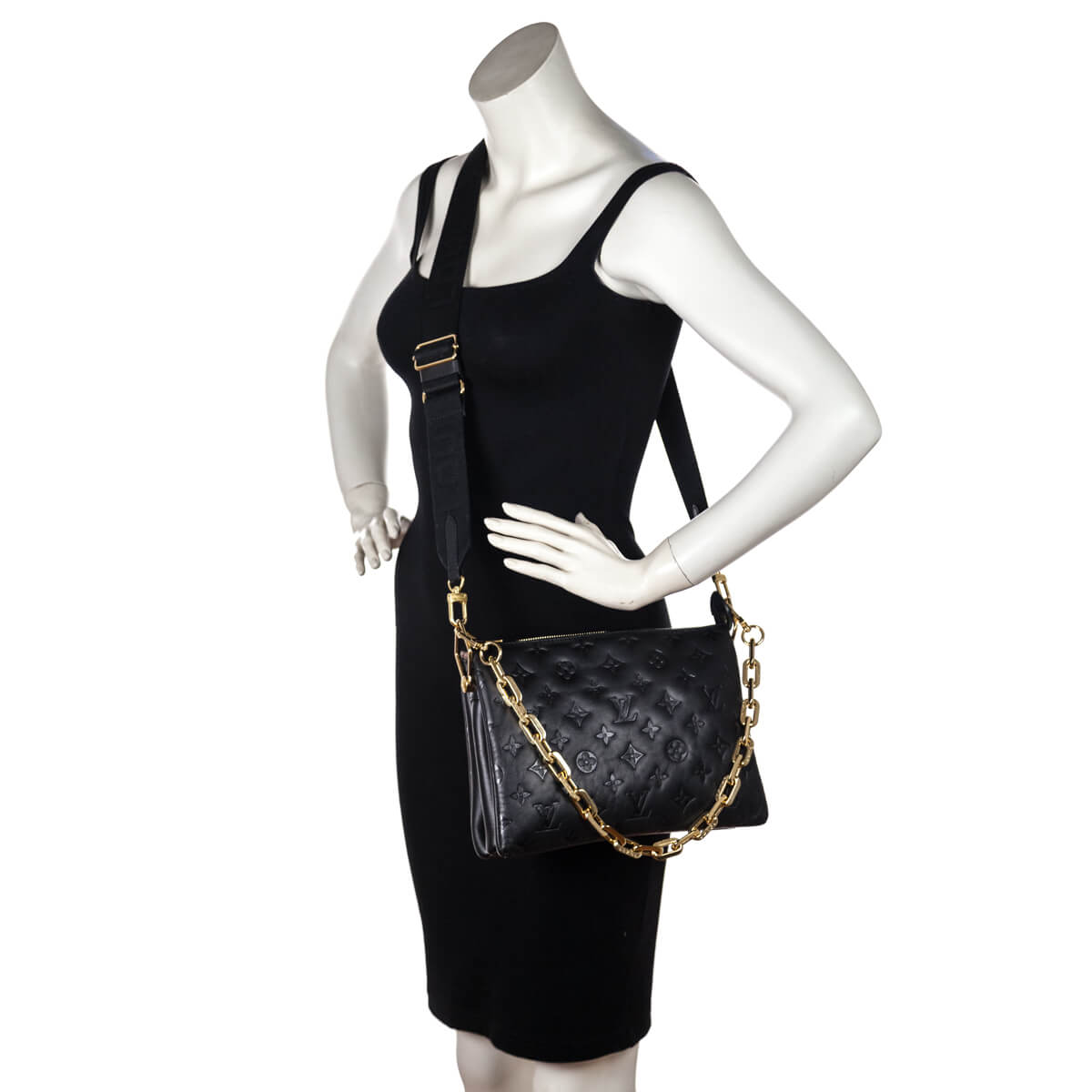 Louis Vuitton Black Monogram Embossed Lambskin Coussin PM