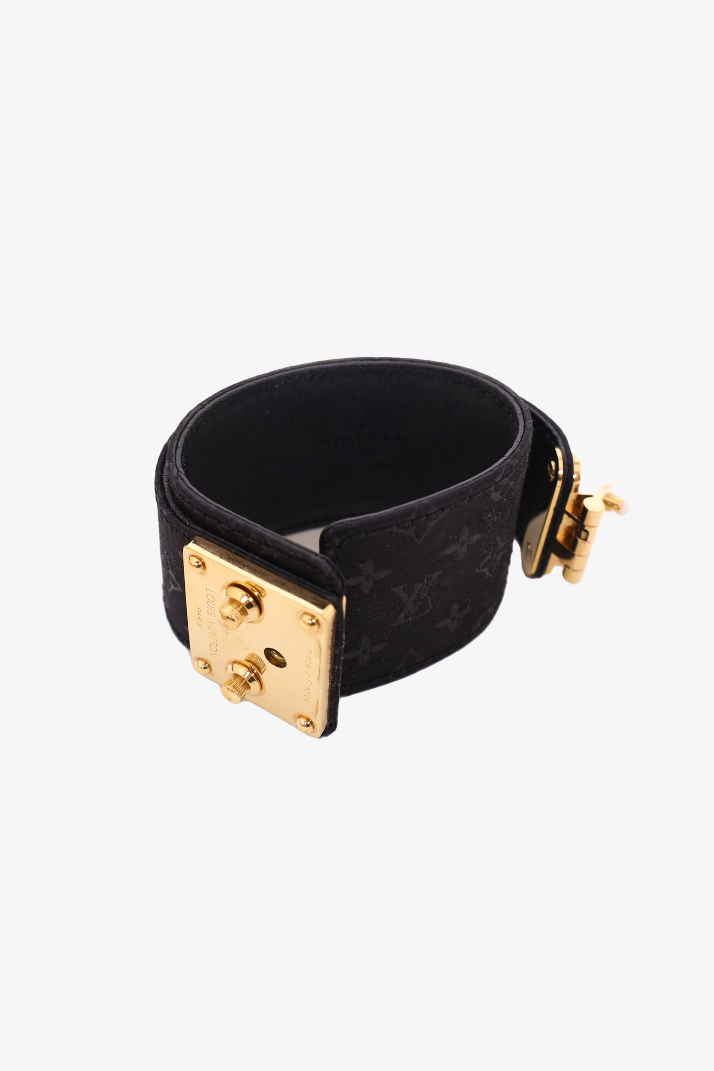 Louis Vuitton Black Monogram Satin Leather Bracelet Bangle
