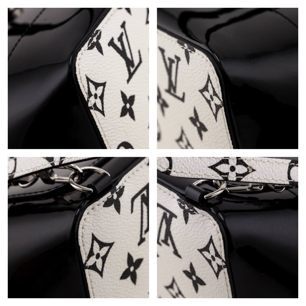 Louis Vuitton Black & White Monogram Patent Hot Springs Backpack
