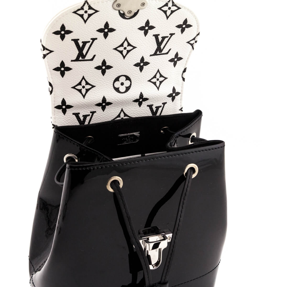 Louis Vuitton Black & White Monogram Patent Hot Springs Backpack