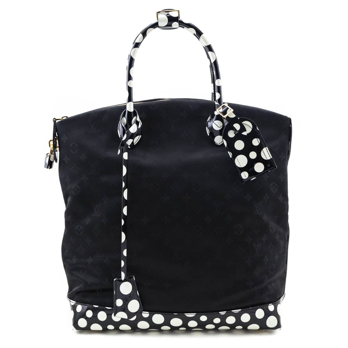 Louis Vuitton Black & White Nylon Monogram Kusama Infinity Dots Lockit MM Tote