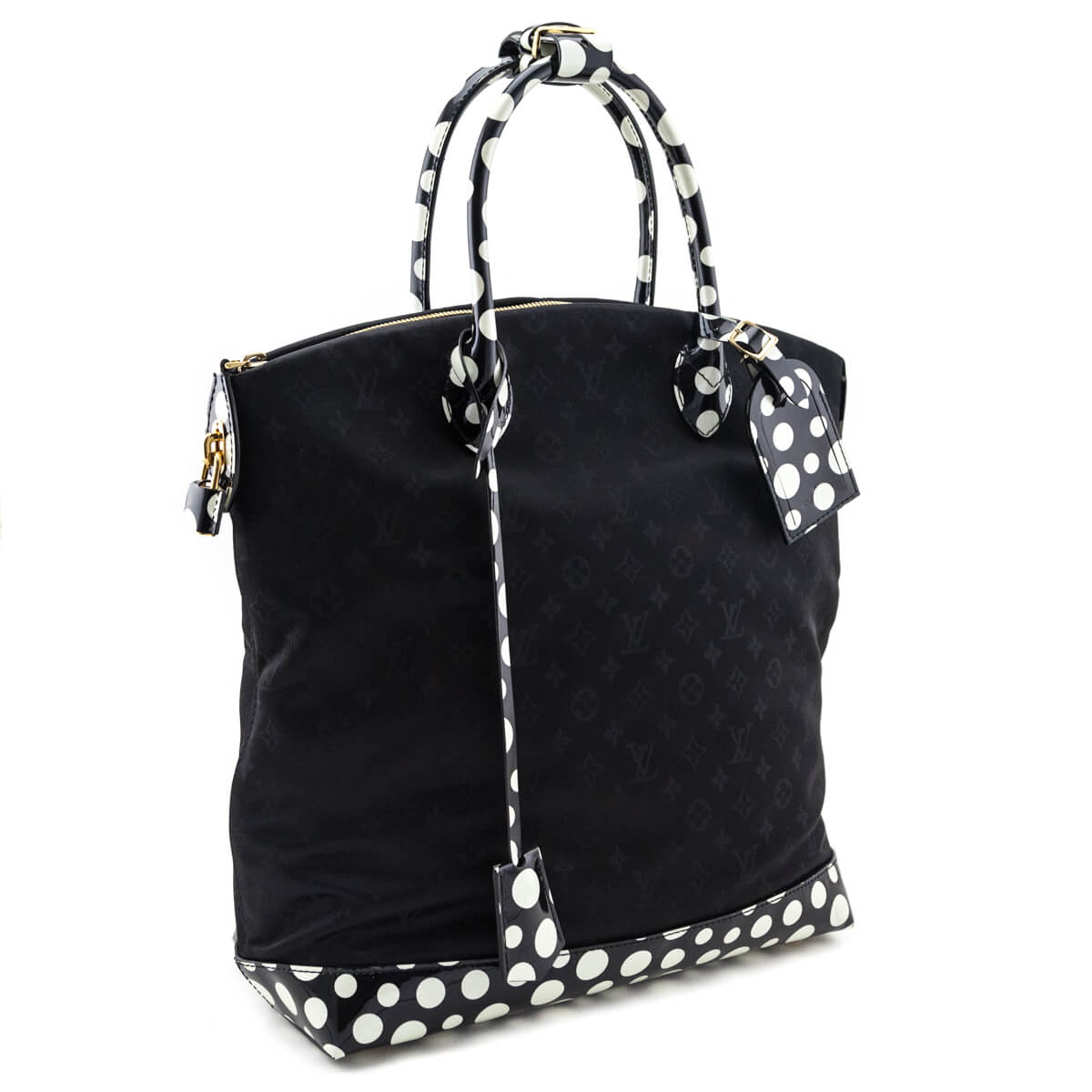 Louis Vuitton Black & White Nylon Monogram Kusama Infinity Dots Lockit MM Tote