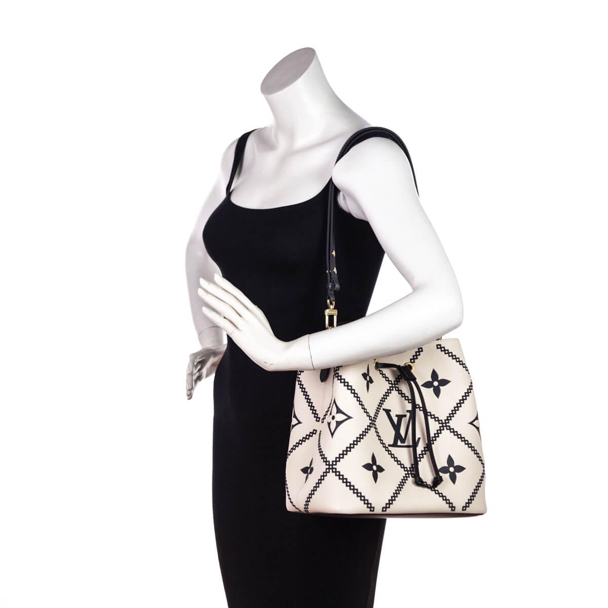 Louis Vuitton Cream & Black Empreinte Monogram Giant Broderies NeoNoe MM