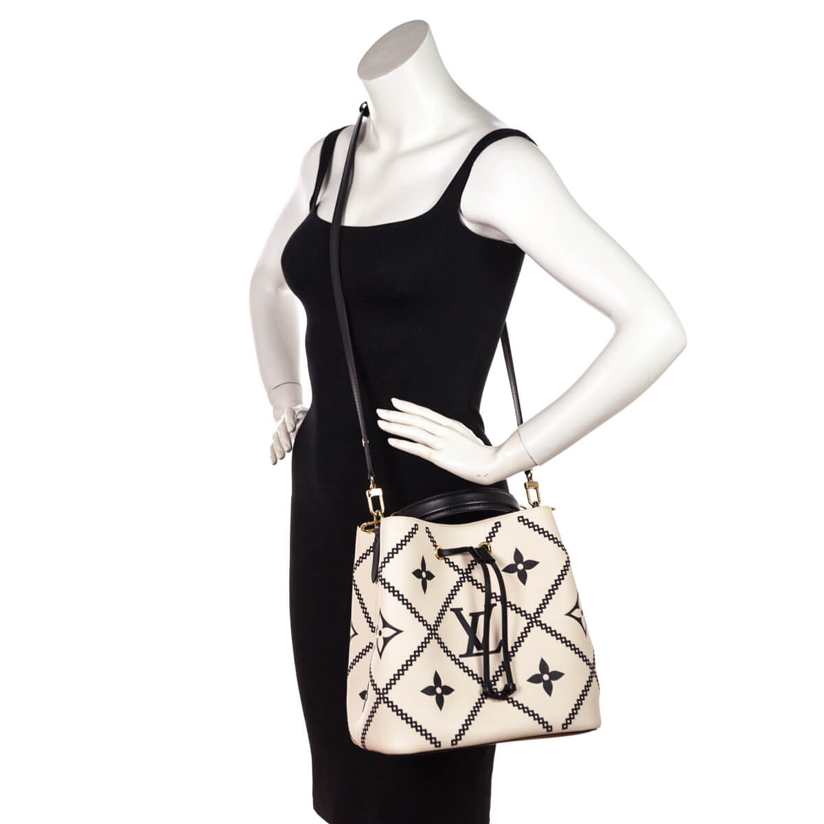 Louis Vuitton Cream & Black Empreinte Monogram Giant Broderies NeoNoe MM