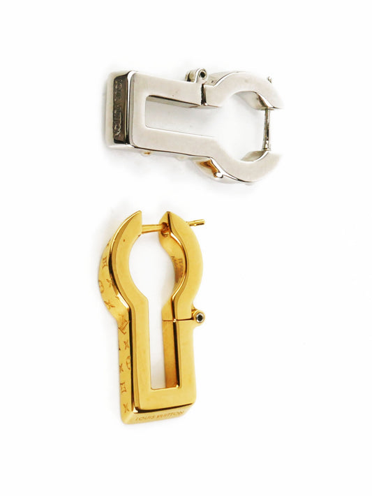 Louis Vuitton Gold & Silver Twin Locks Earrings
