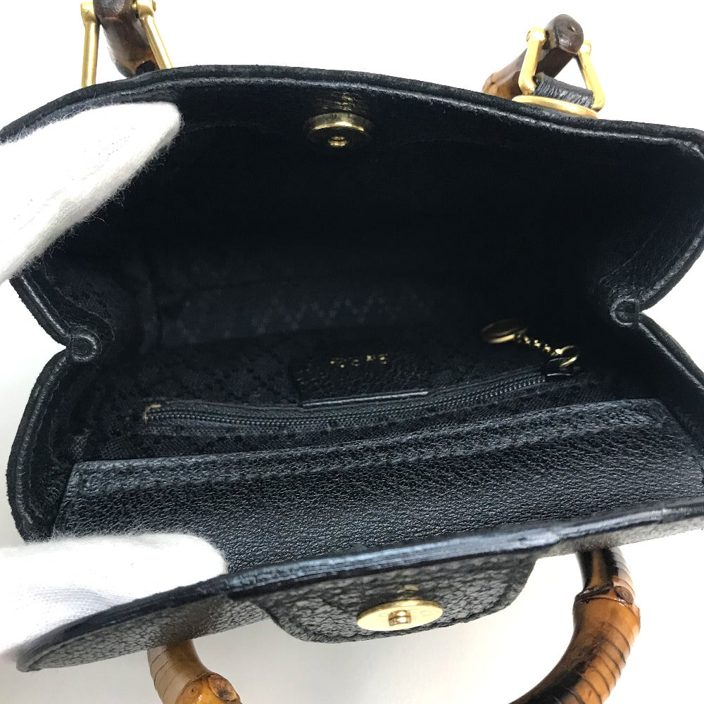 GUCCI Shoulder Bag Suede / leather Black x brown Pochette Bamboo Women Used
