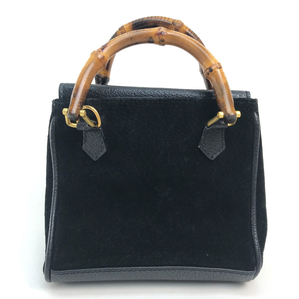 GUCCI Shoulder Bag Suede / leather Black x brown Pochette Bamboo Women Used