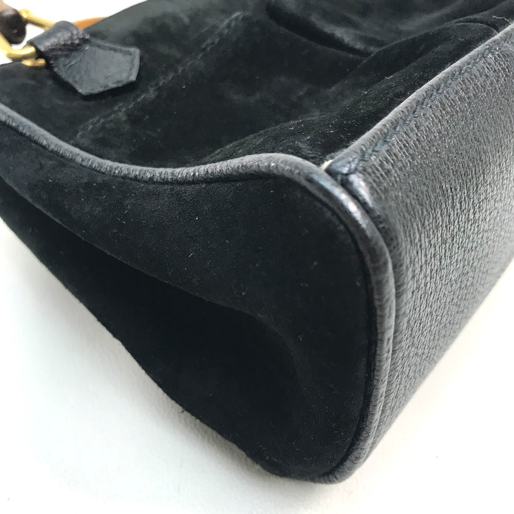 GUCCI Shoulder Bag Suede / leather Black x brown Pochette Bamboo Women Used
